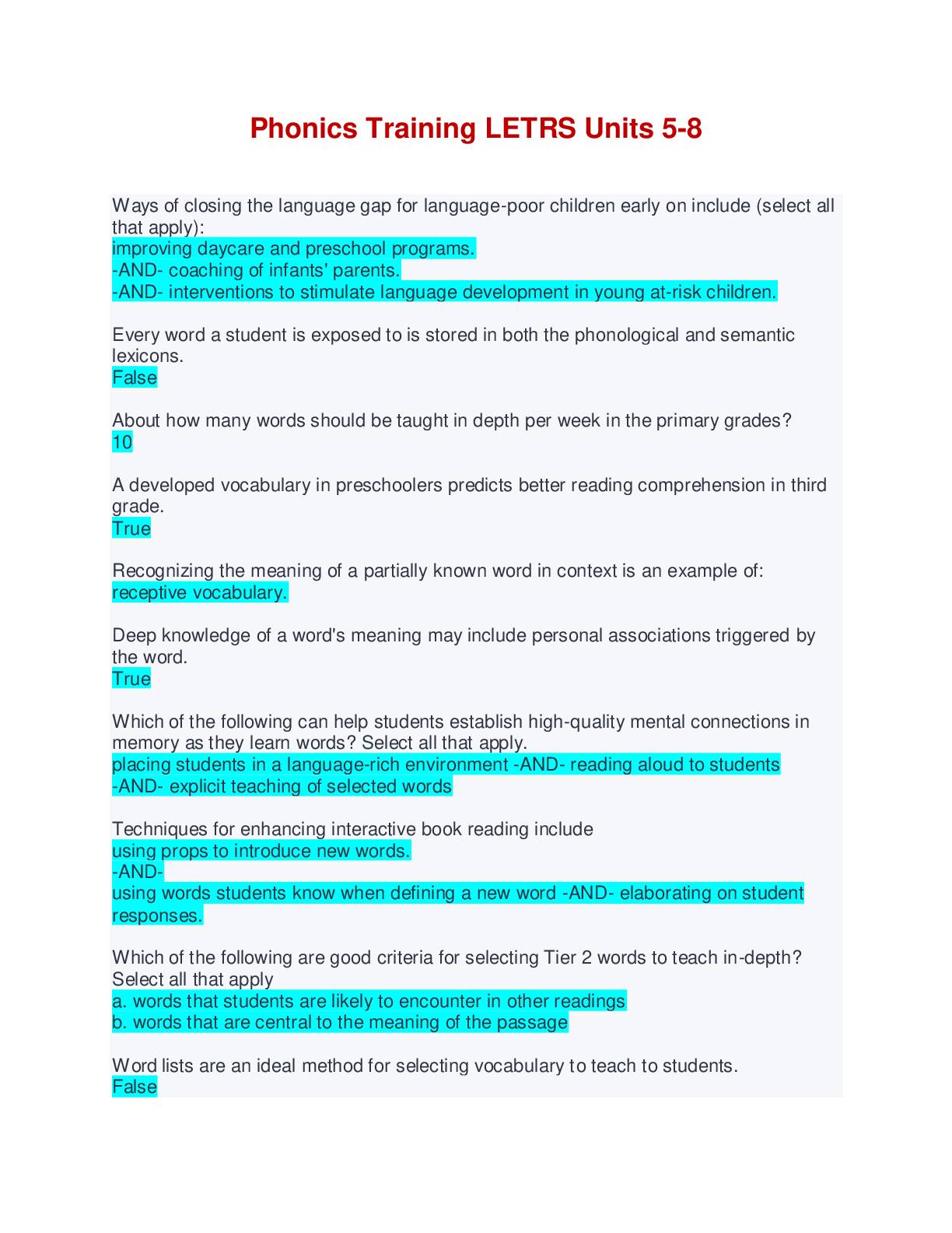 Letrs Units 5 8 Pretest: Your Ultimate Study Guide - 3zce6bn