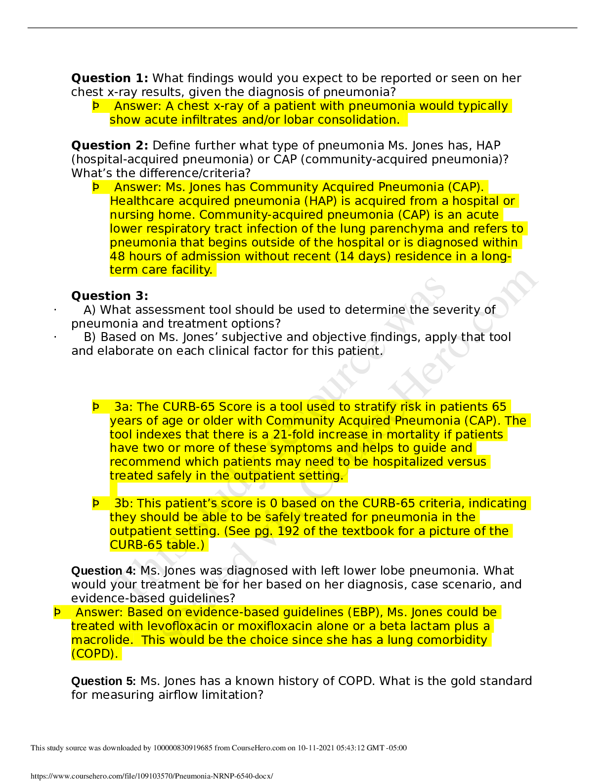 Preview image of Pneumonia NRNP 6540 .docx | Fall 2020 document