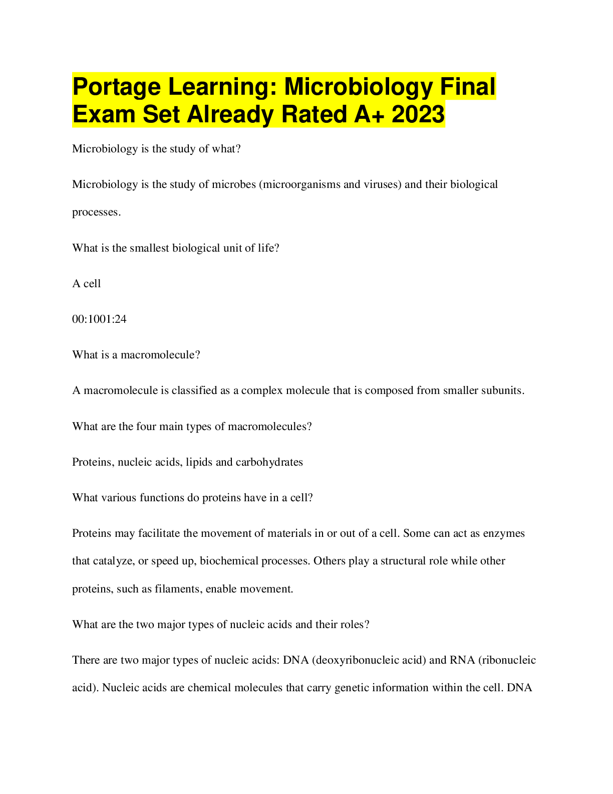Portage Learning: Microbiology Final Exam Set Already Rated A+ 2023 ...