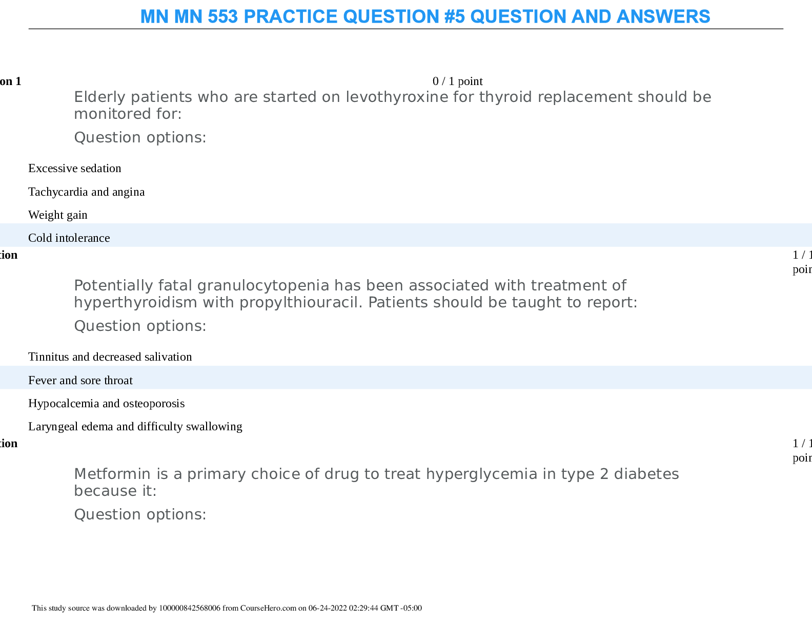 Preview of MN MN 553 PRACTICE QUESTION #5 QUESTION AND ANSWERS
