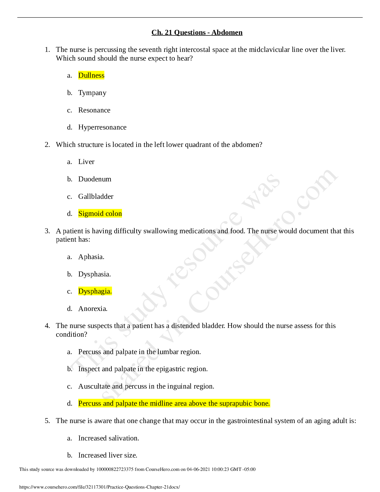 Preview image for Practice Questions Chapter 21