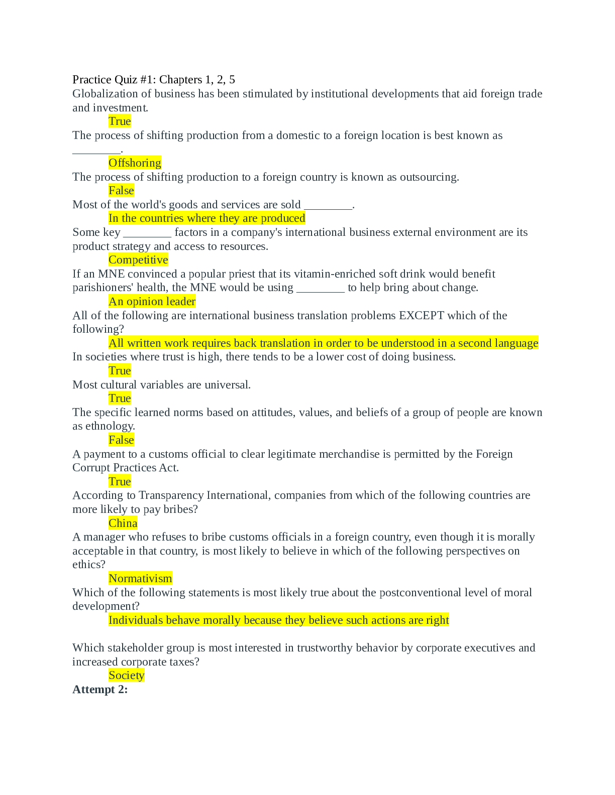Preview image for Practice Quizzes and Answers Business Already Graded A+