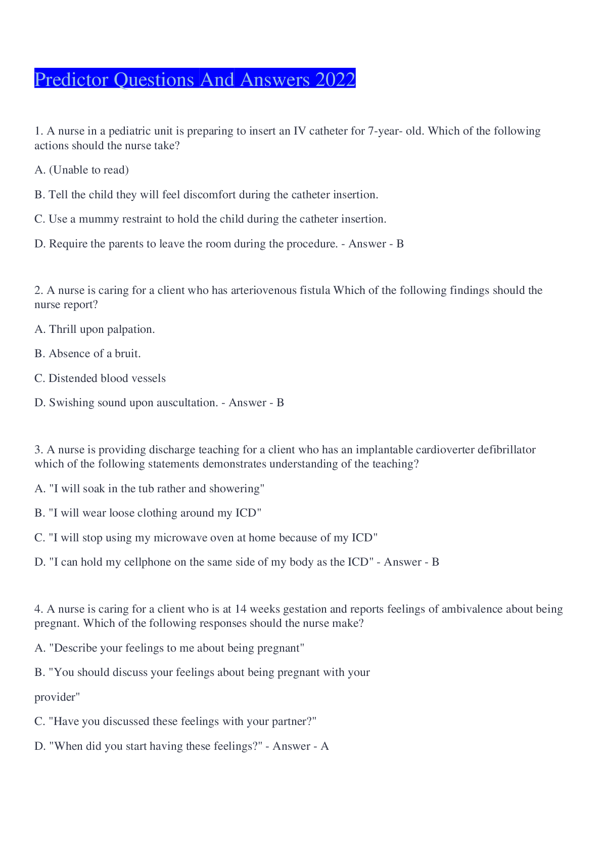 Preview image of Predictor Questions And Answers 2022 document