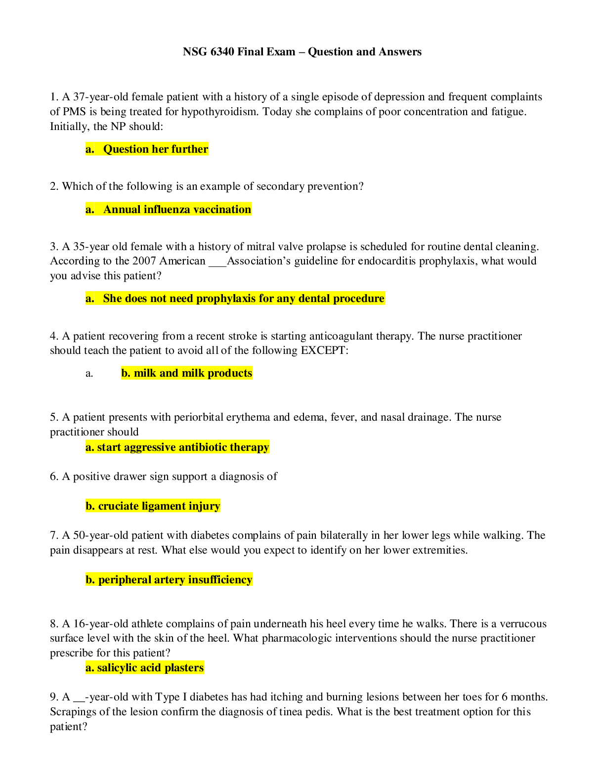 Preview image for NSG 6340 Final Exam – Question and Answers