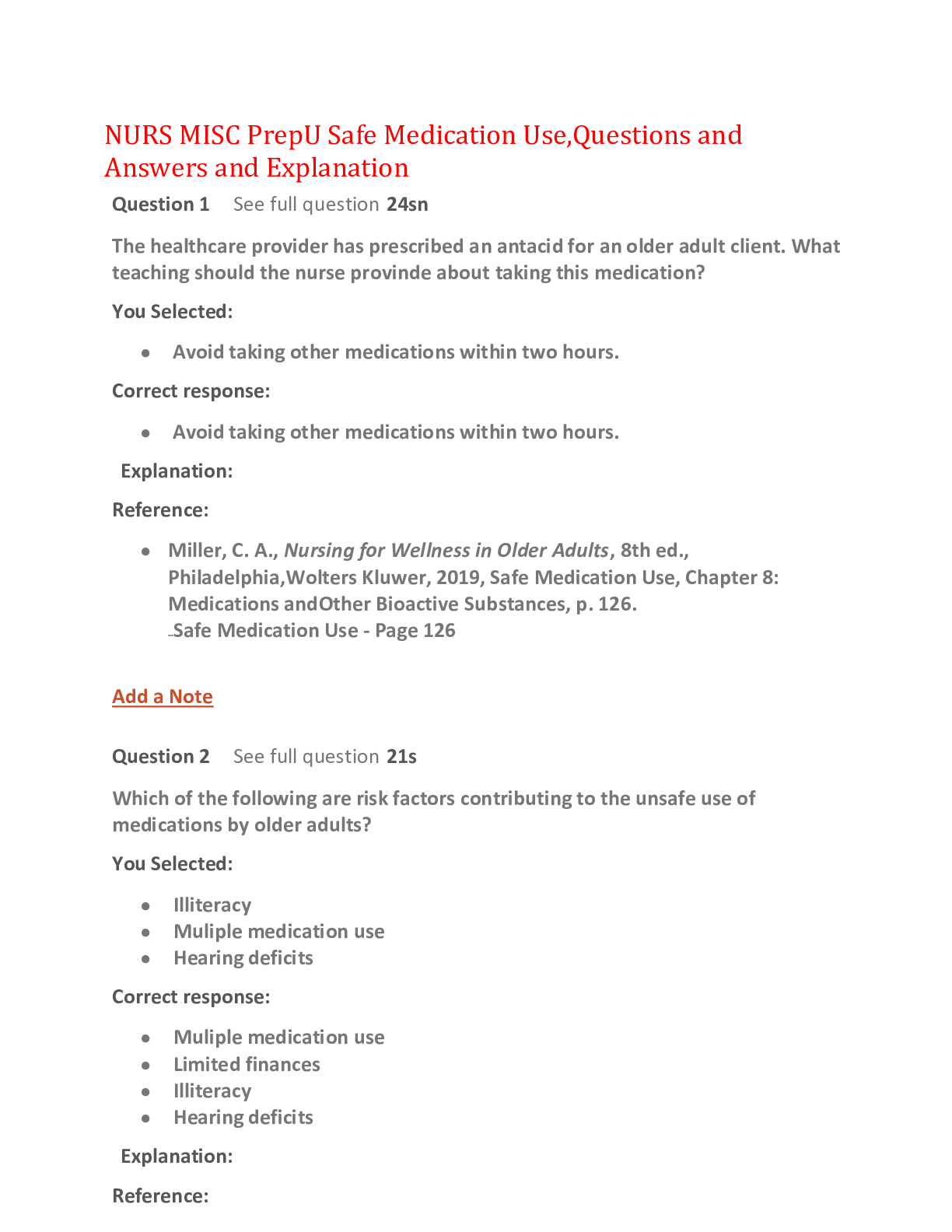 Preview image for NURS MISC PrepU Safe Medication Use,Questions and Answers and Explanation,100% CORRECT