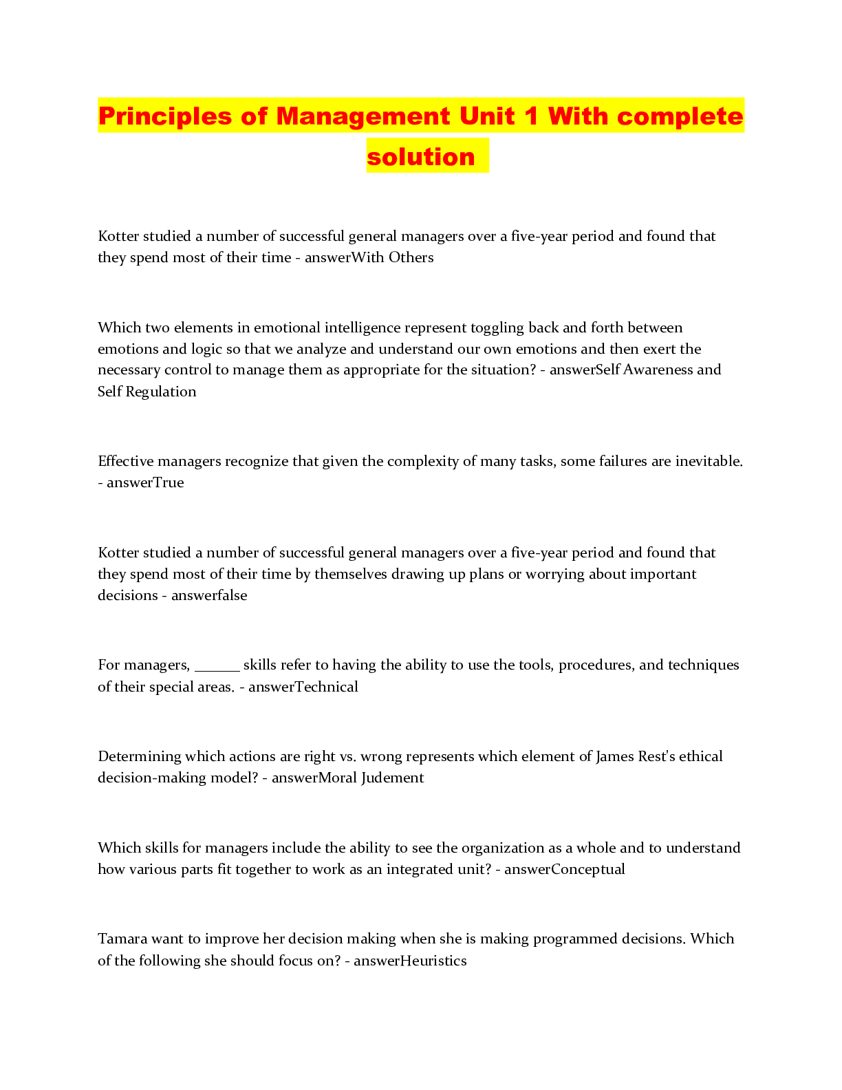 Principles of Management Unit 1 With complete solution | ScholarFriends
