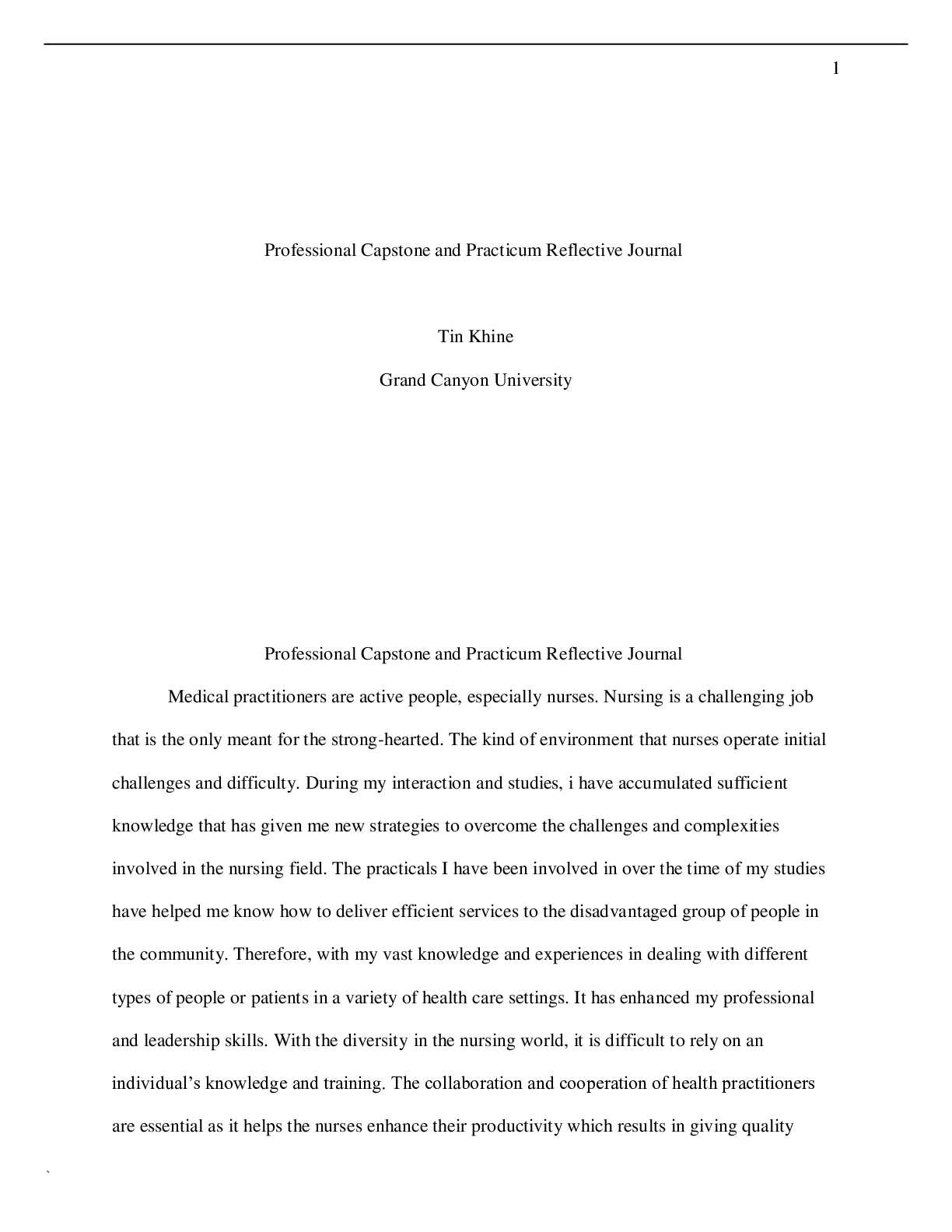 Preview image for NRS 490 Topic 10 Assignment: Benchmark – Professional Capstone and Practicum Reflective Journal