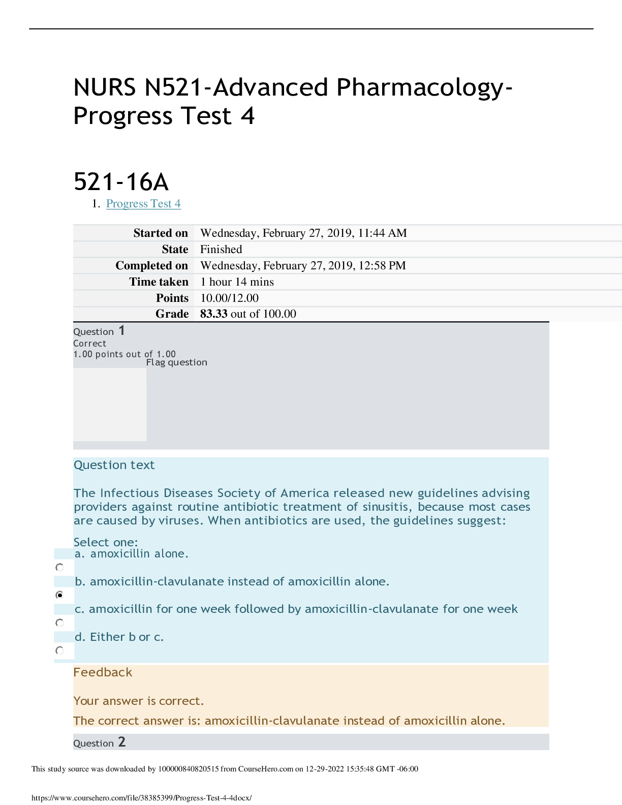 Preview image for NURS N521-Advanced Pharmacology- Progress Test 4
