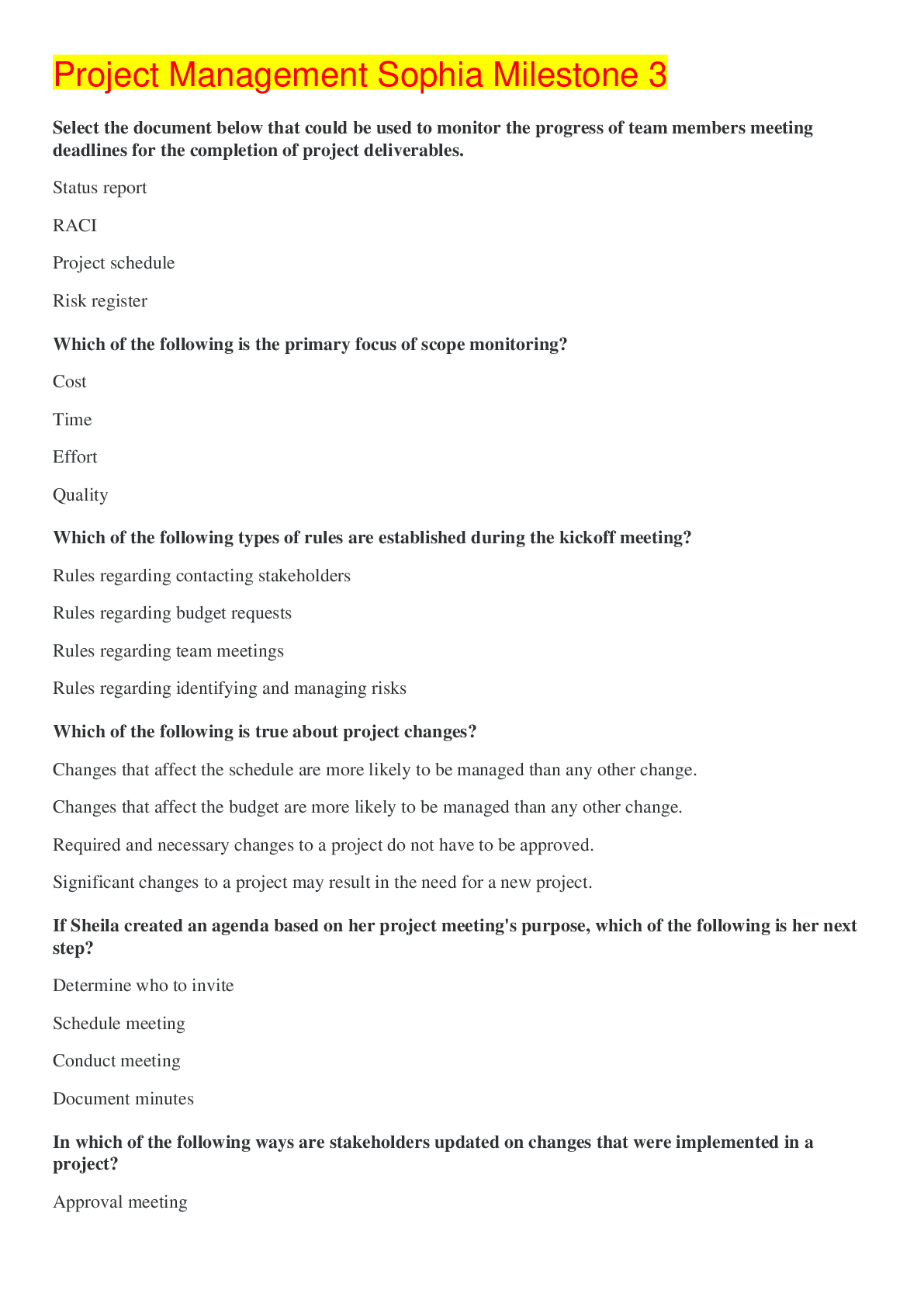 Preview image of Project Management Sophia Milestone 3,100% CORRECT document