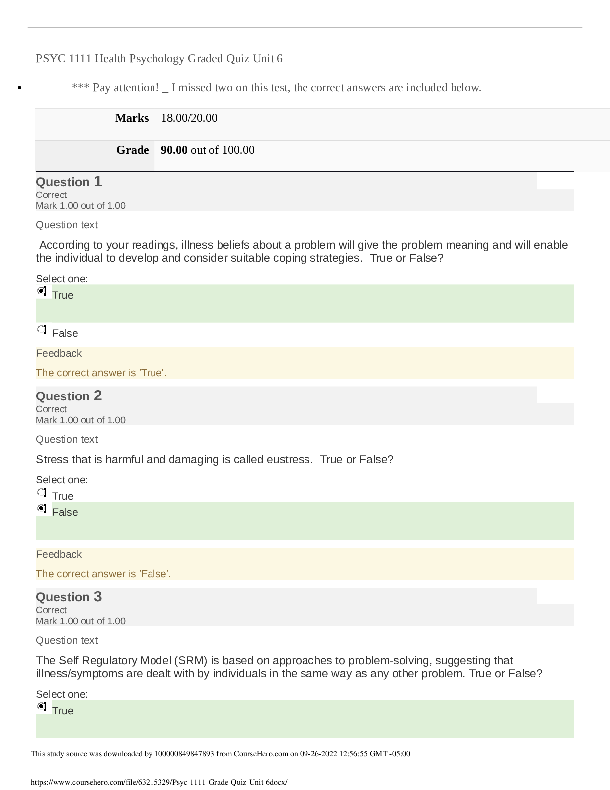 Preview image for University of the People PSYCHOLOGY PSYC 1111 : PSYC 1111 Health Psychology Graded Quiz Unit 6