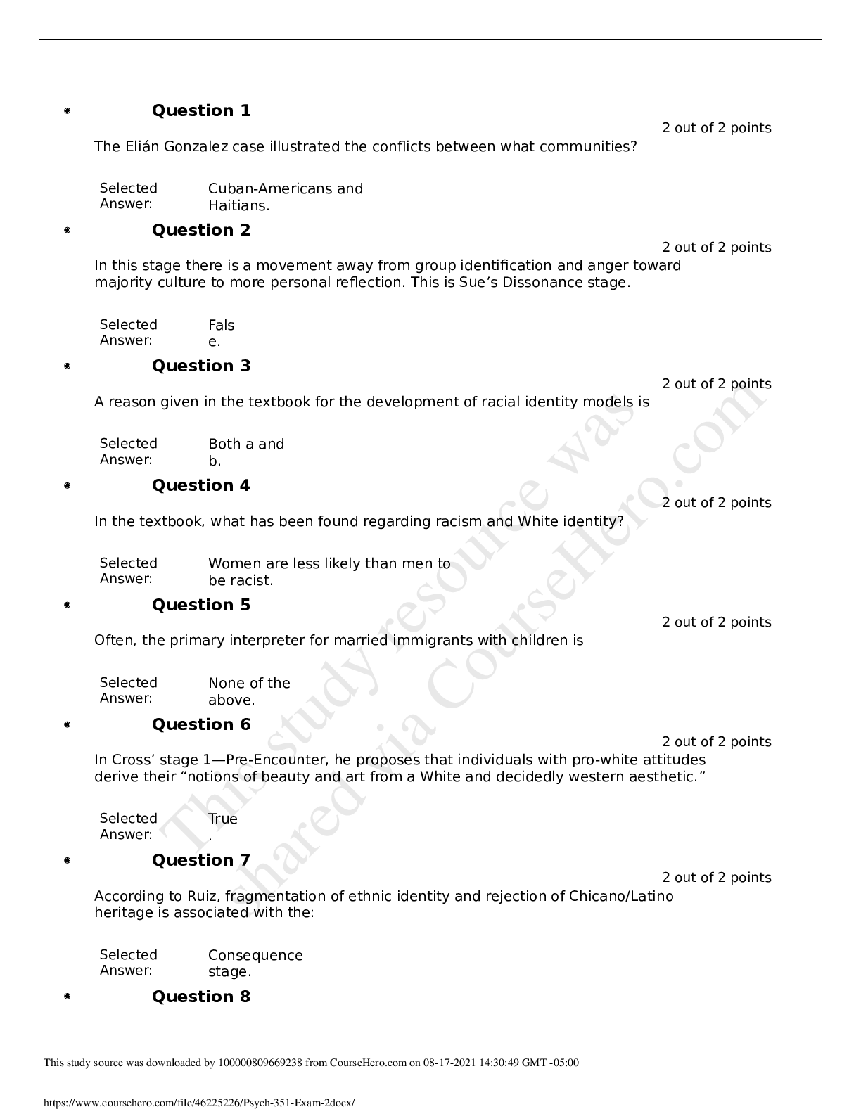 Preview of Liberty University - PSYCH 351 Exam 2.