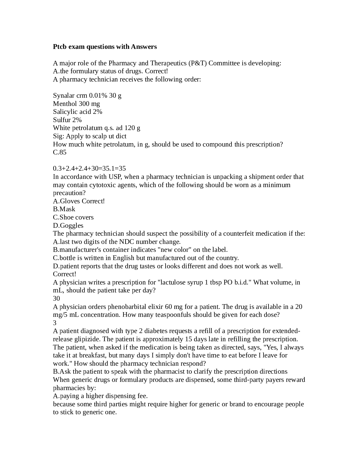 Preview image for PTCB Exam Questions With Answers (LATEST FINAL EXM)2022