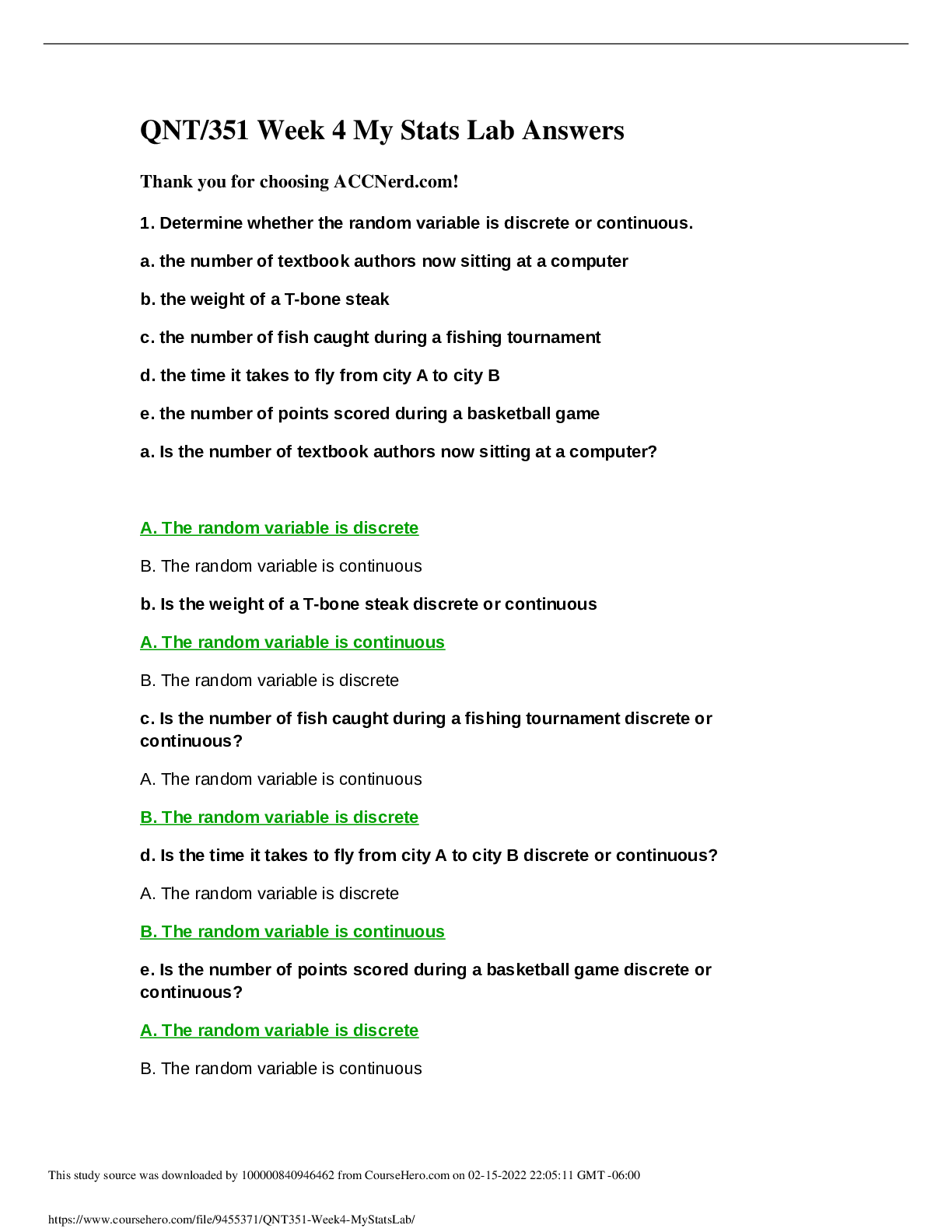 Preview image of QNT351 Week 4 MyStatsLab document