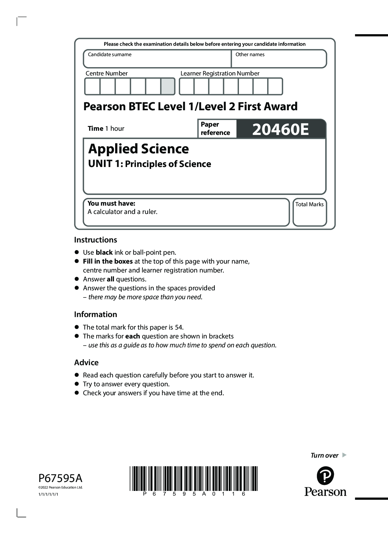 Pearson BTEC Level 1/Level 2 First Award Applied Science UNIT 1: Pri ...