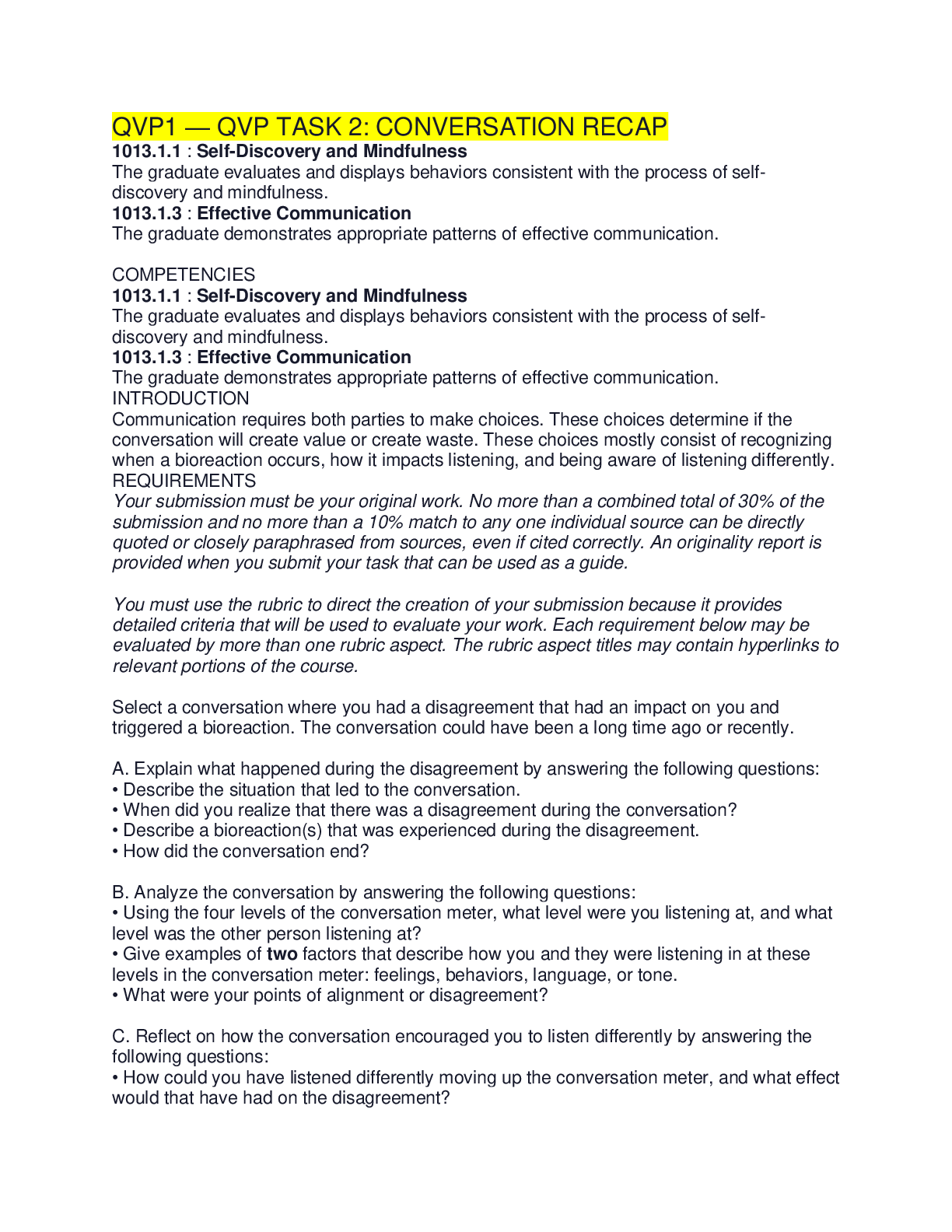 Preview image for (Answered) QVP1 — QVP TASK 2: CONVERSATION RECAP