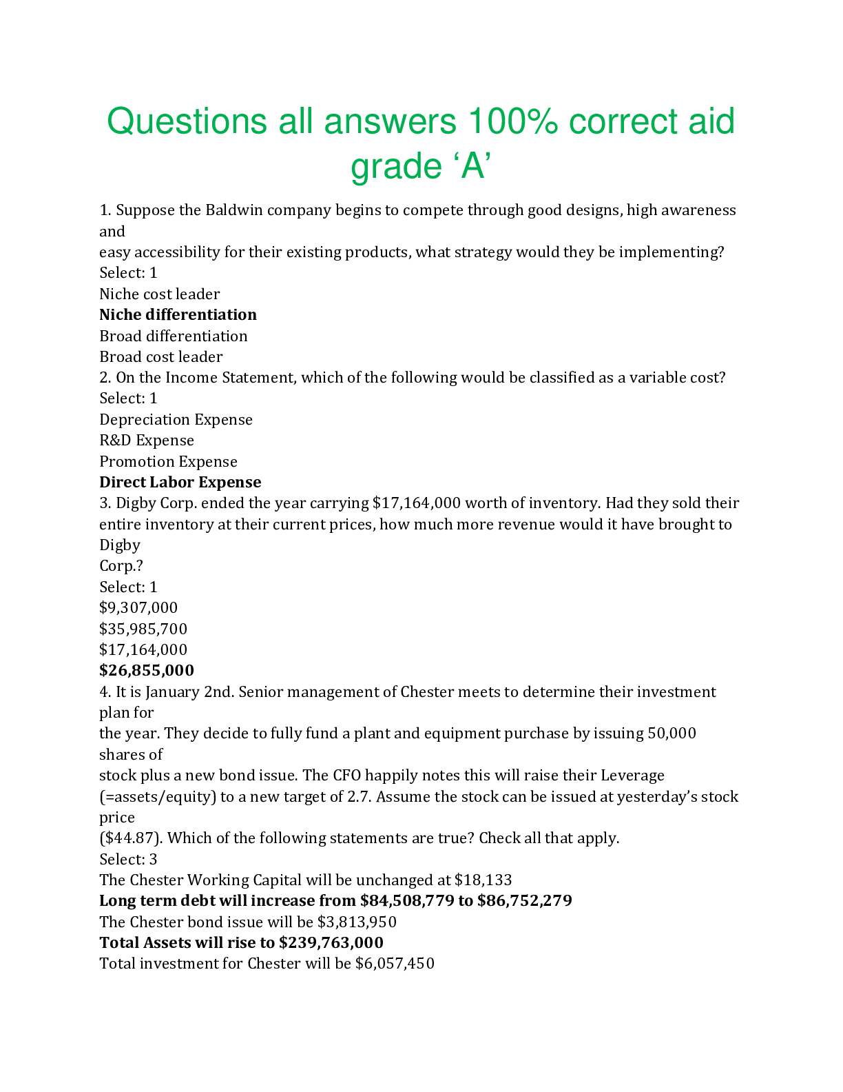 Questions all answers 100% correct aid grade ‘A’ | ScholarFriends