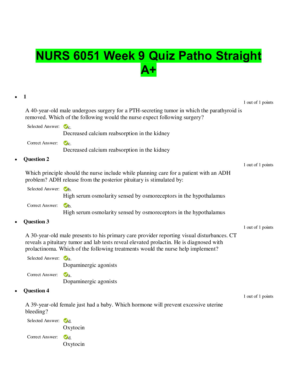 Preview image for NURS 6051 Week 9 Quiz Patho Straight A+