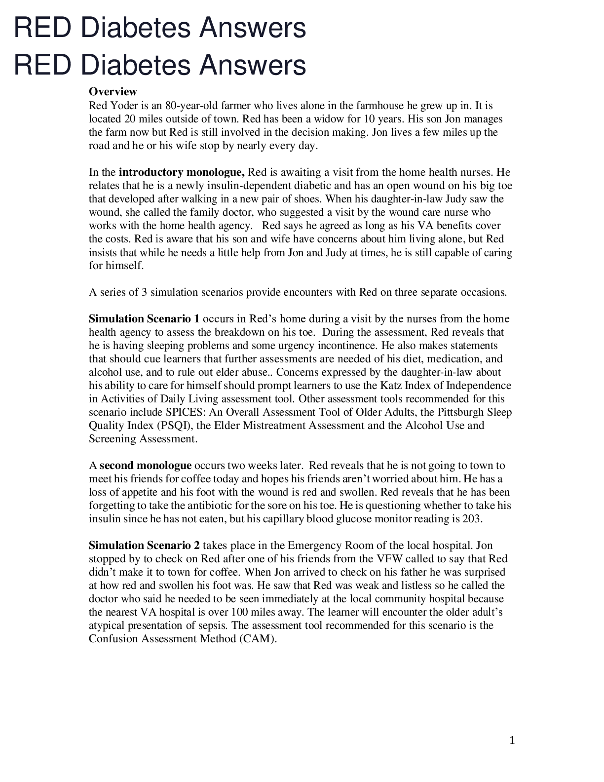 Preview image of RED Diabetes Answers,WELL EXPLAINED  GRADED A. document