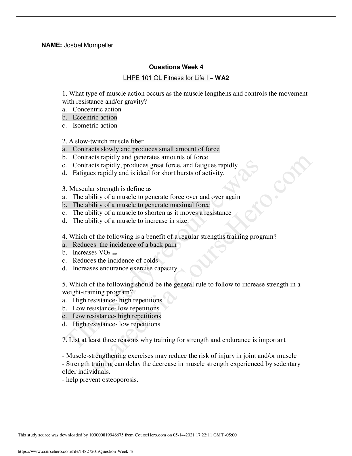 Recommended document preview for Miami Dade College, MiamiNUR 1060Question Week 4