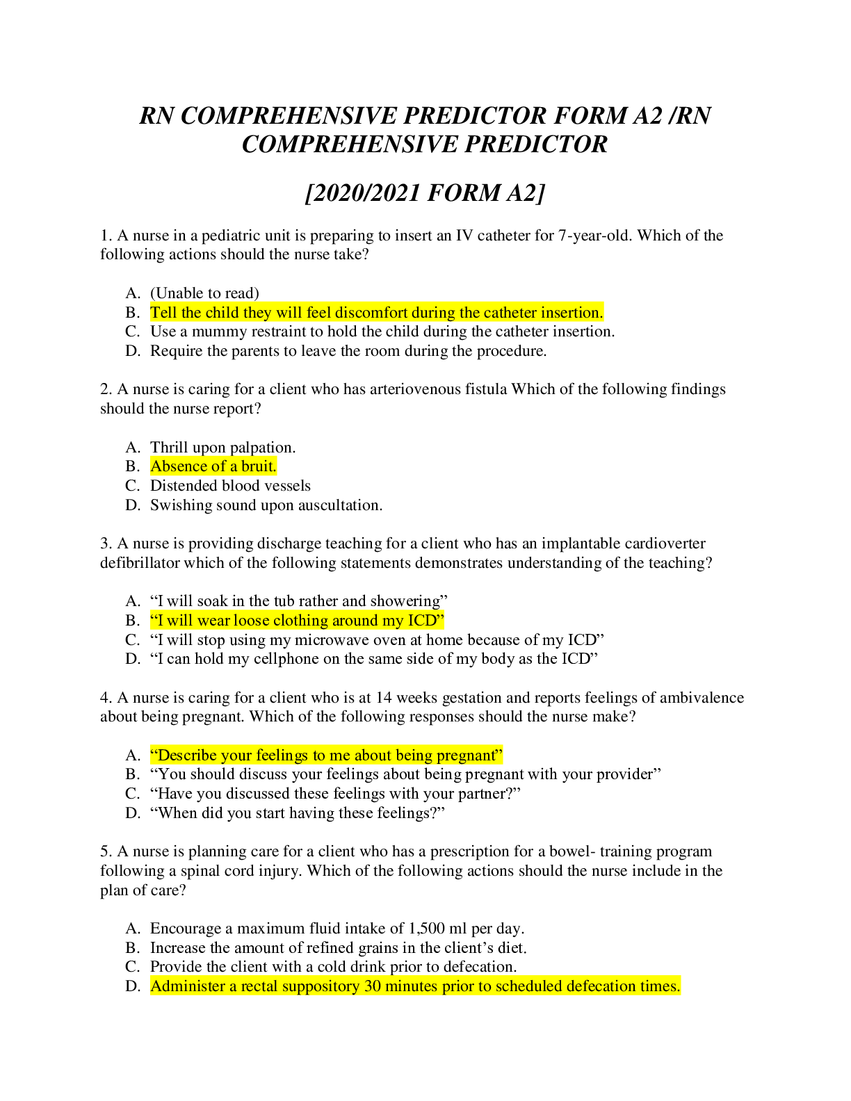 Preview image of RN COMPREHENSIVE PREDICTOR FORM A2 /RN COMPREHENSIVE PREDICTOR [2020/2021 FORM A2] document