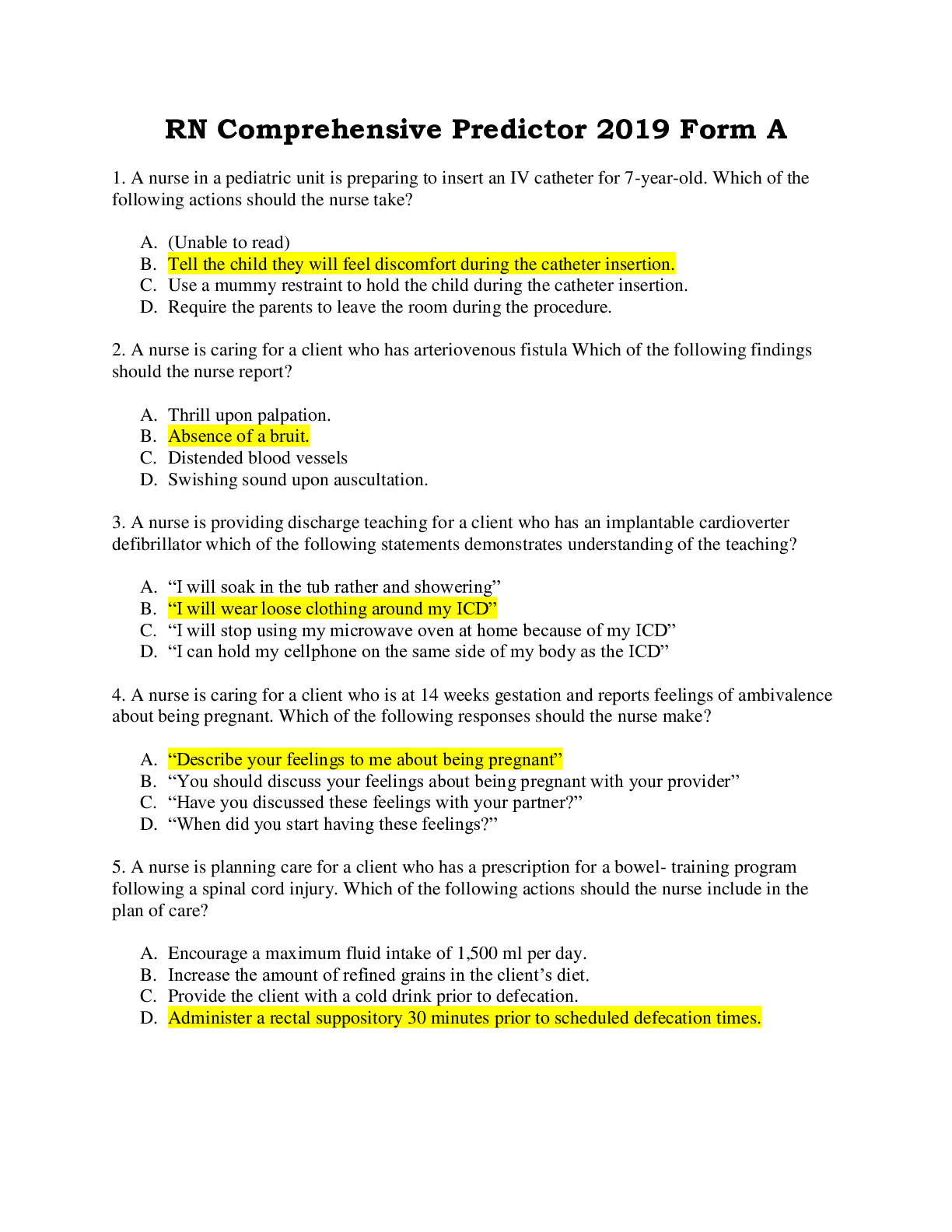Preview image of RN Comprehensive Predictor 2019 Form A-LATEST document