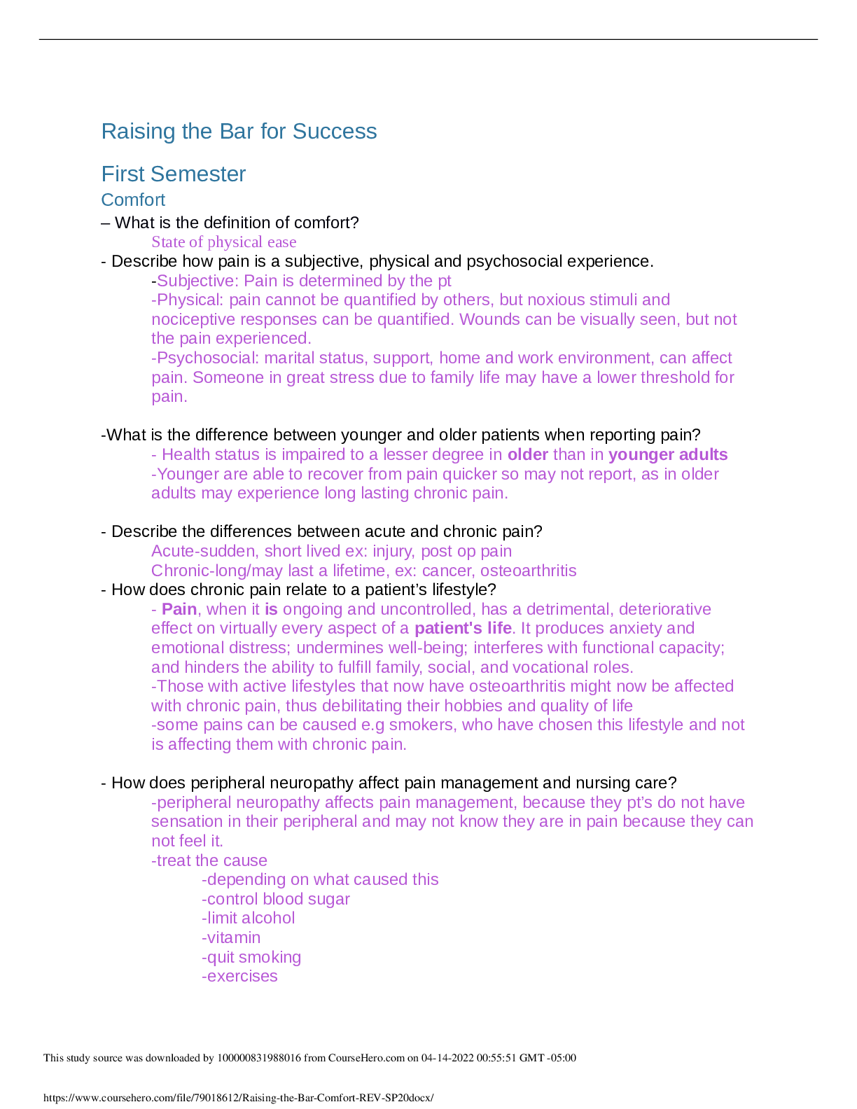 Preview image for RNSG 1301 Raising the Bar for Success_ Comfort _ First Semester 2020 – El Centro College | Raising the Bar for Success_ Comfort _ First Semester 2020