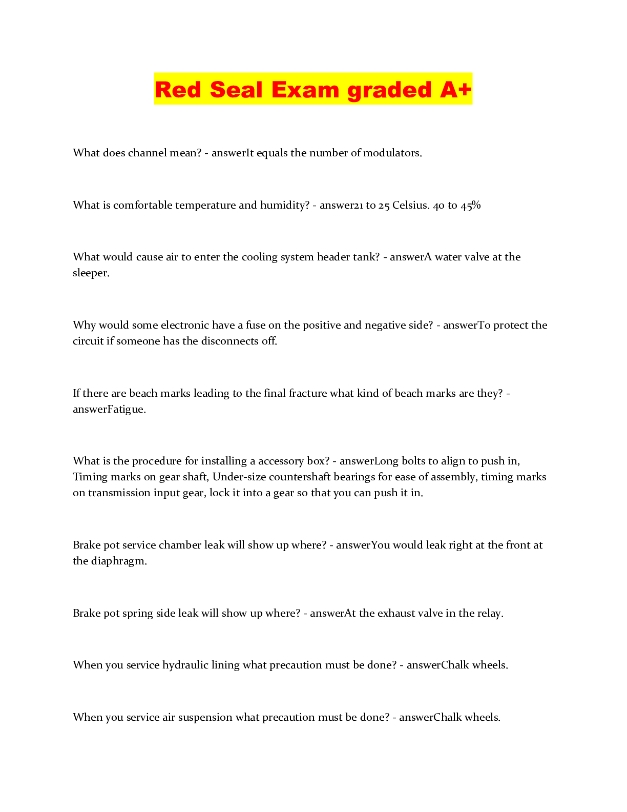 Preview image for Red Seal Exam graded A+