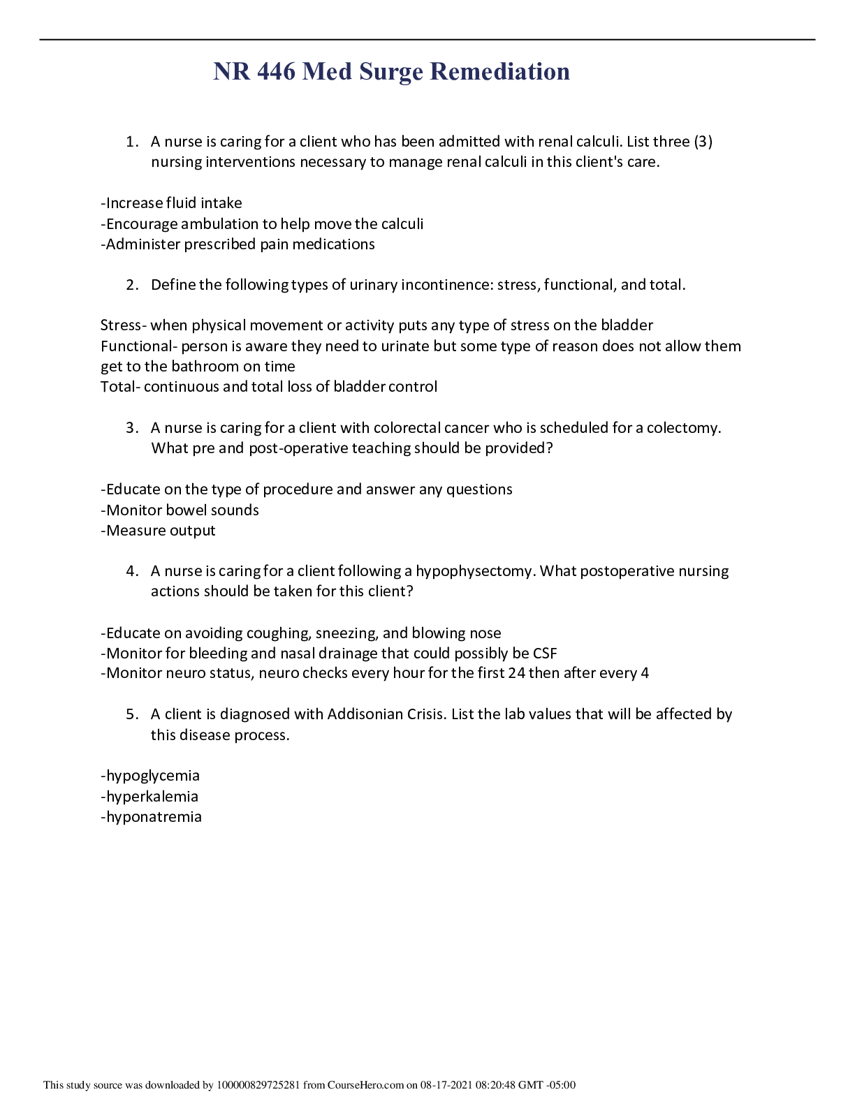 Preview image of NR 446 Med Surge Remediation document