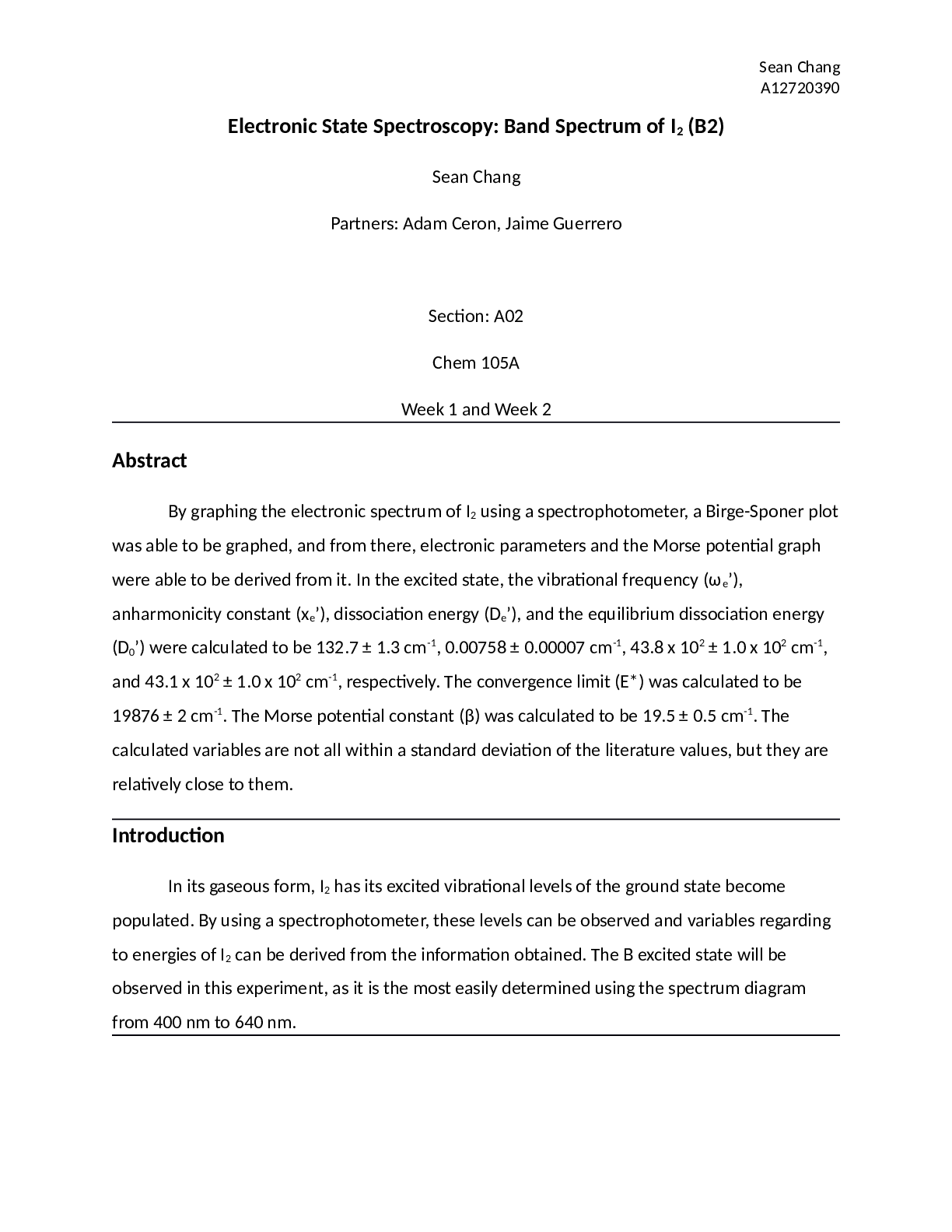 Preview of University of California, San Diego - CHEM 105AB2 Report.