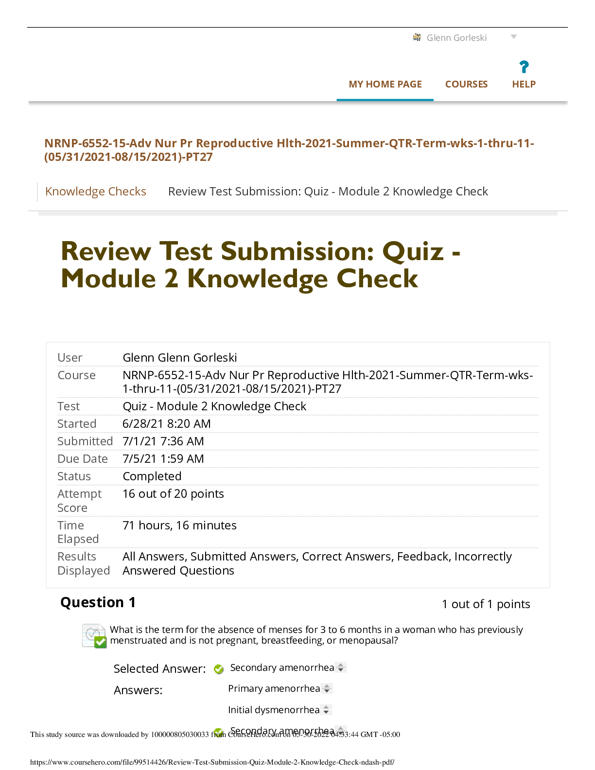 Preview image of Walden University NRNP 6552 Module 2 Knowledge Check document