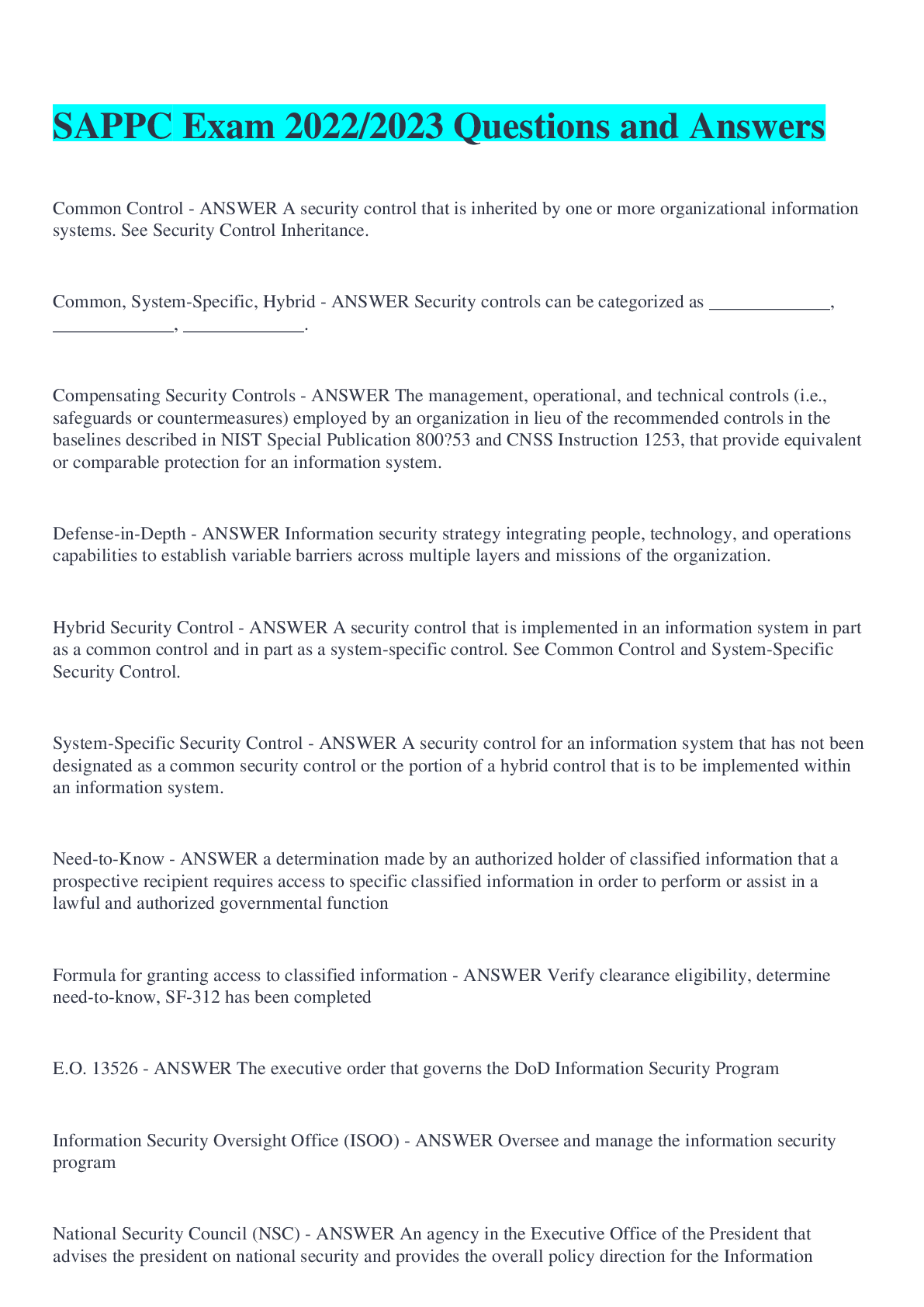 Preview image for SAPPC Exam 2022/2023 Questions and Answers