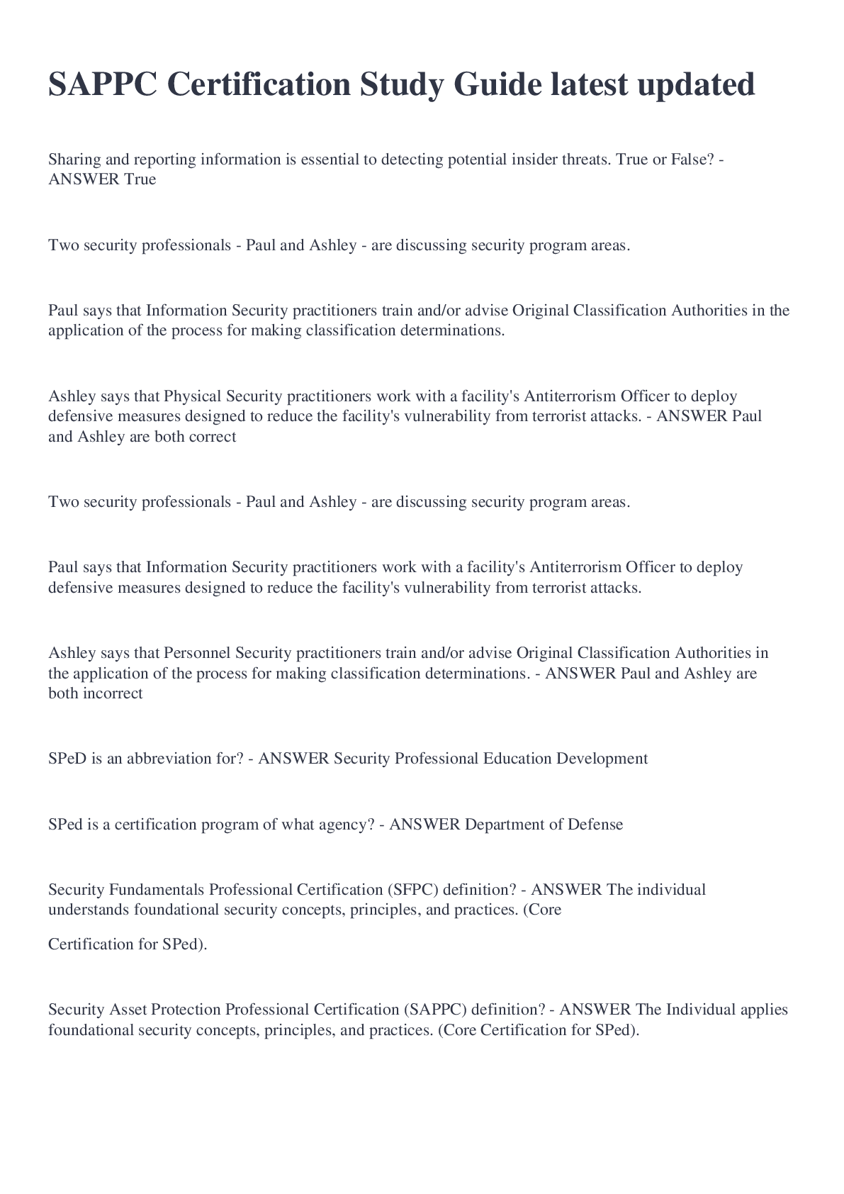 Preview image for SAPPC Certification Study Guide latest updated