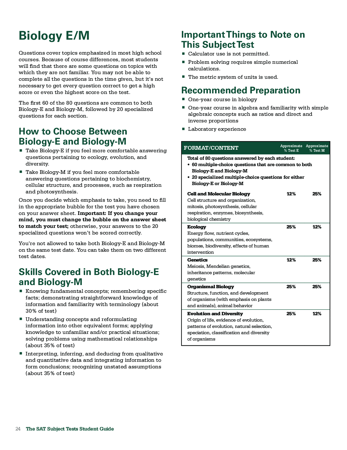 Preview image for SAT Biology E/M Tests Guidance and Smaples for Biology-E and Biology-M