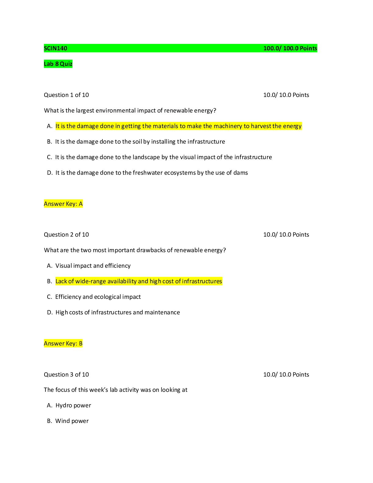 Preview image for American Military University SCIN 140 LAB 8 Quiz (solved) | SCIN140 Lab 8-Quiz 100.0/ 100.0 Points