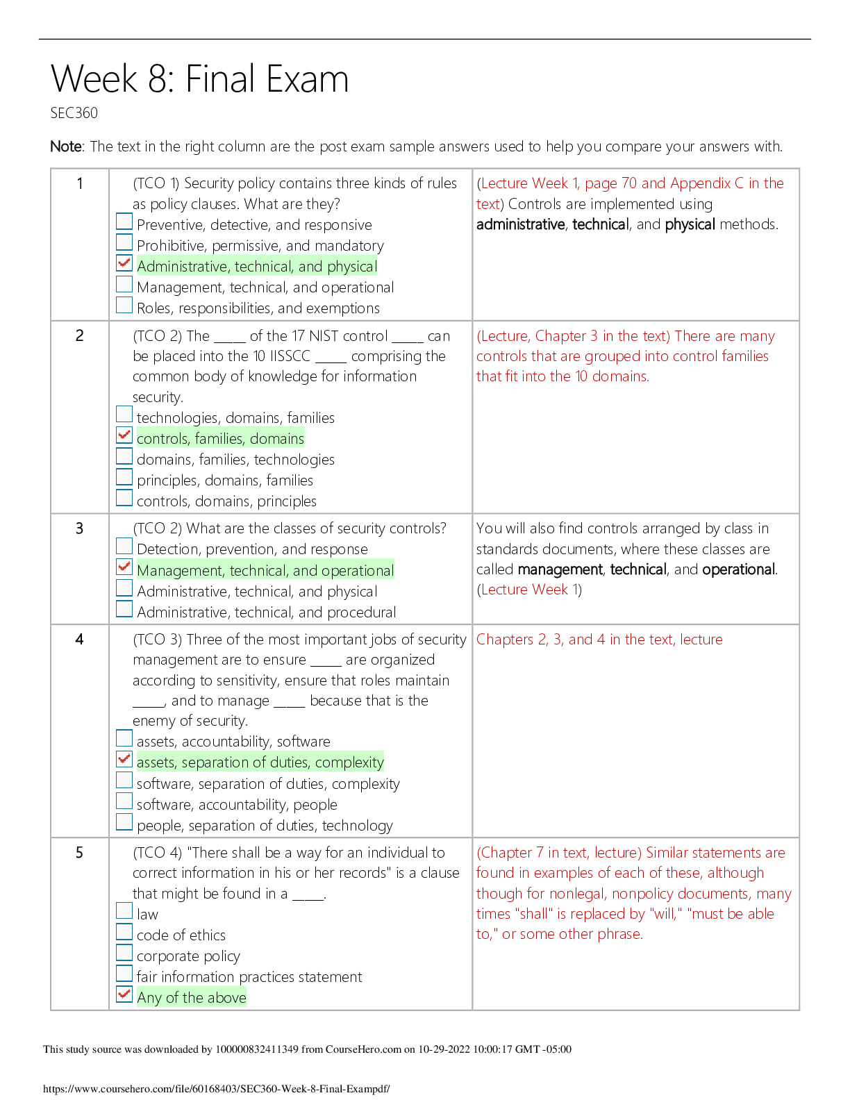 Preview of SEC360 Week 8 Final Exam | questions with accurate solutions