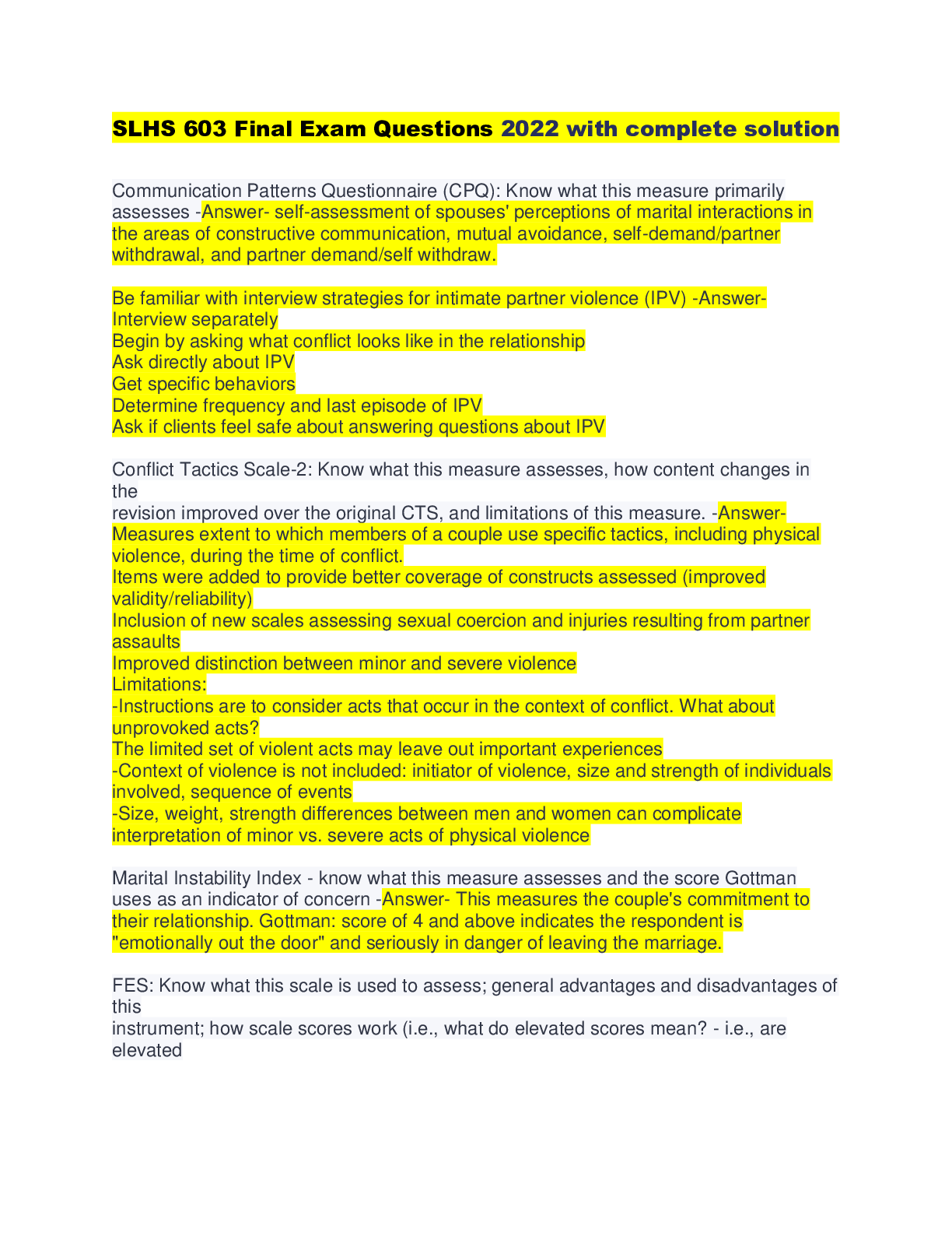 Preview image for SLHS 603 Final Exam Questions 2022 with complete solution