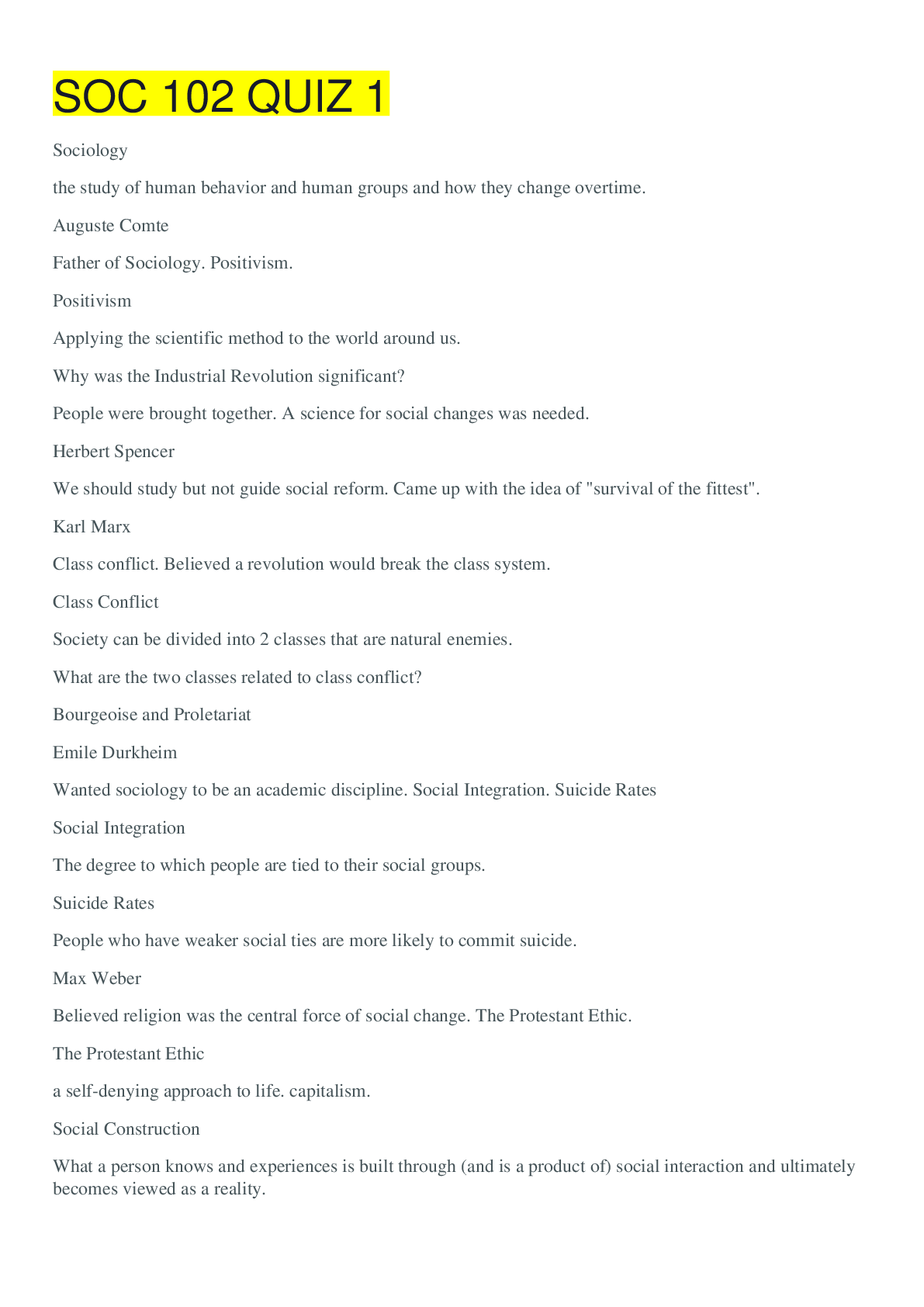 Preview image for SOC 102 QUIZ 1,100% CORRECT