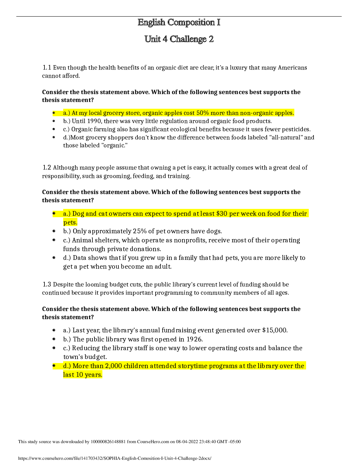 Preview of ENG 122 SOPHIA English Comosition I Unit 4 Challenge 2