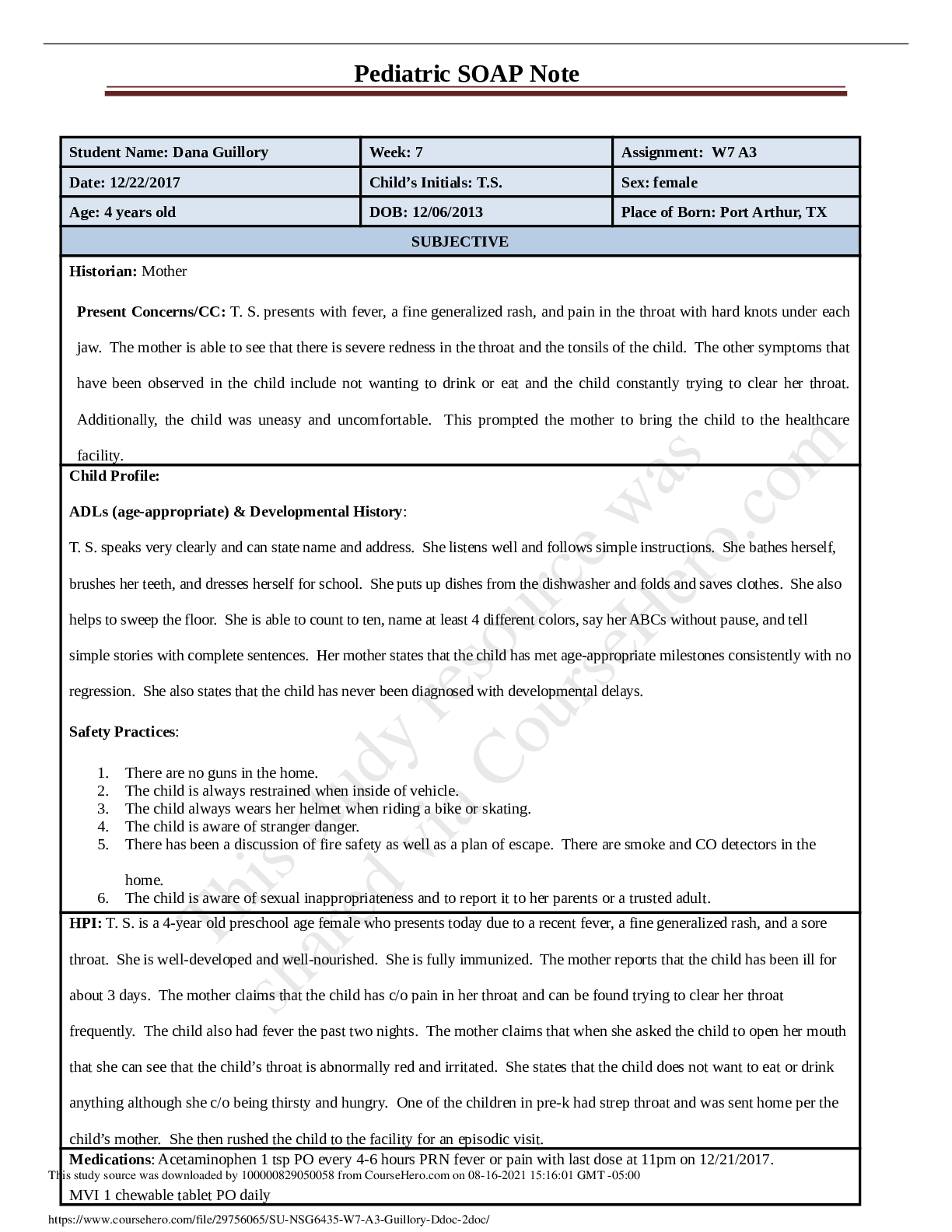Preview of Pediatric SOAP NoteSU_NSG6435_W7_A3_Guillory_D.