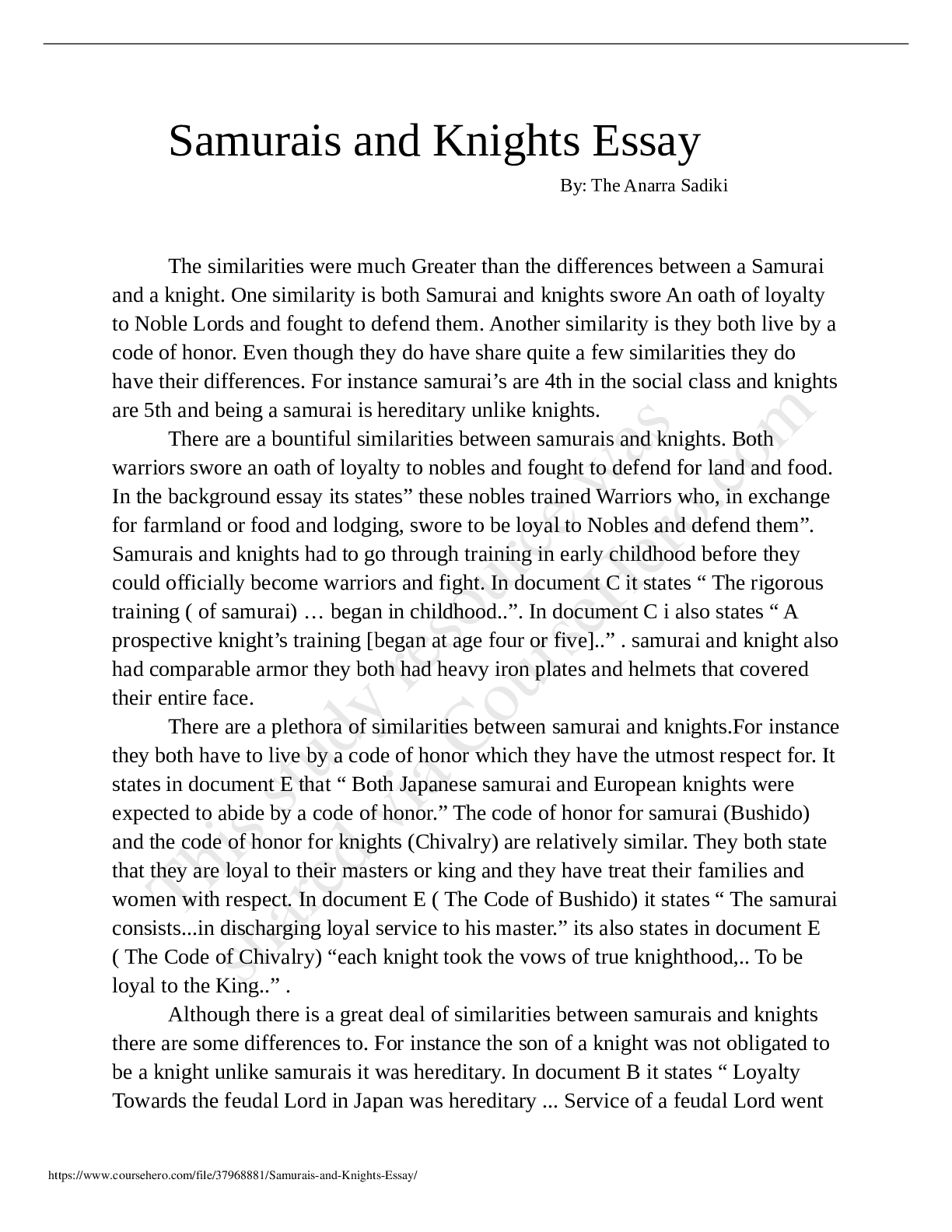 Preview image of Samurais and Knights Essay document