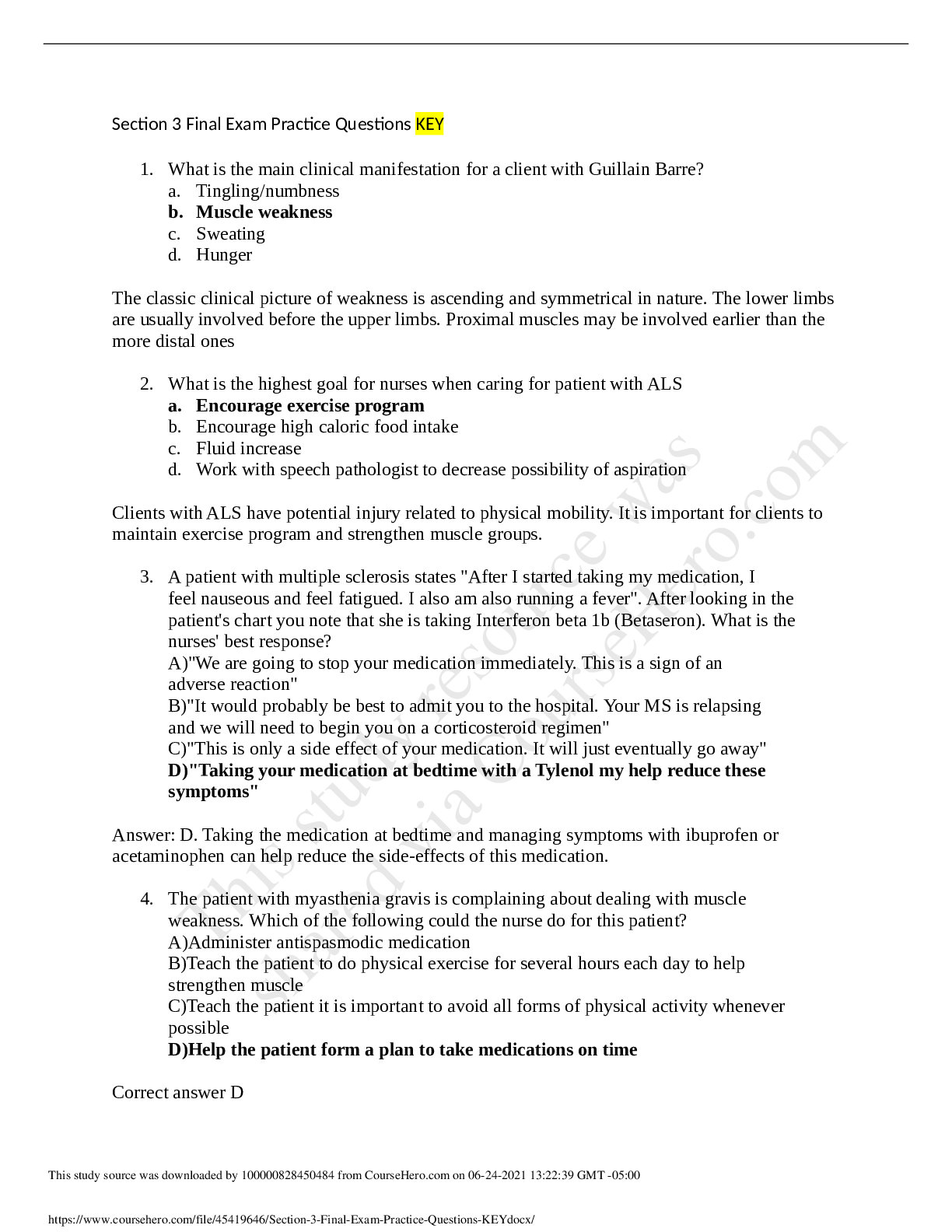 Preview image of Section 3 Final Exam Practice Questions KEY.docx document