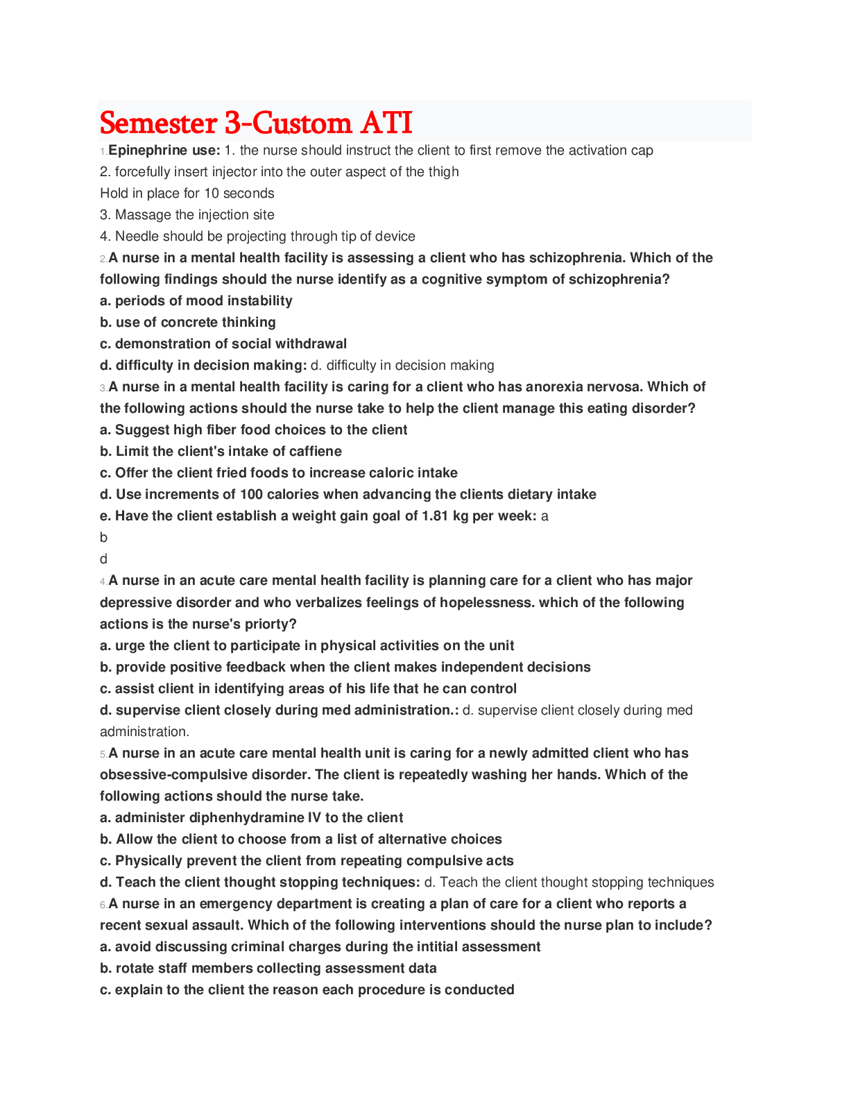 Preview image of Semester 3-Custom ATI Questions/Answers document