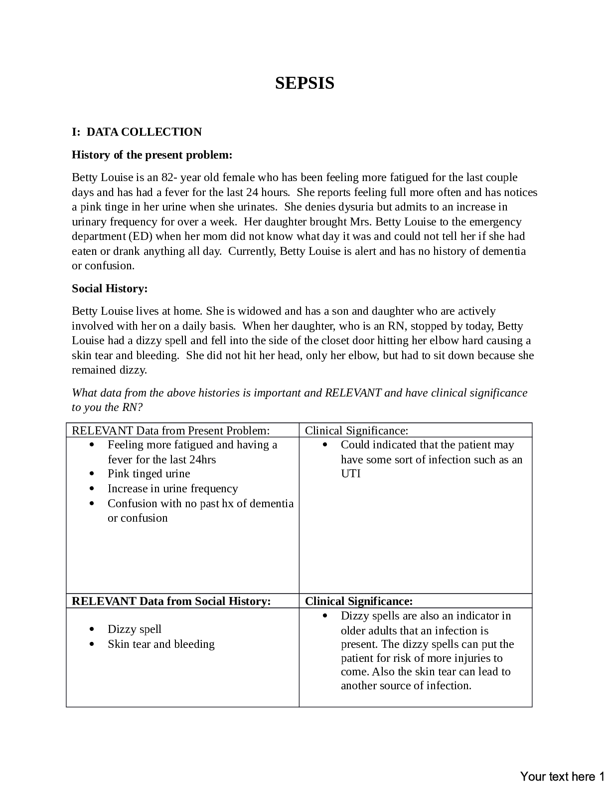 Preview image of NUR 401 SEPSIS CASE STUDY document