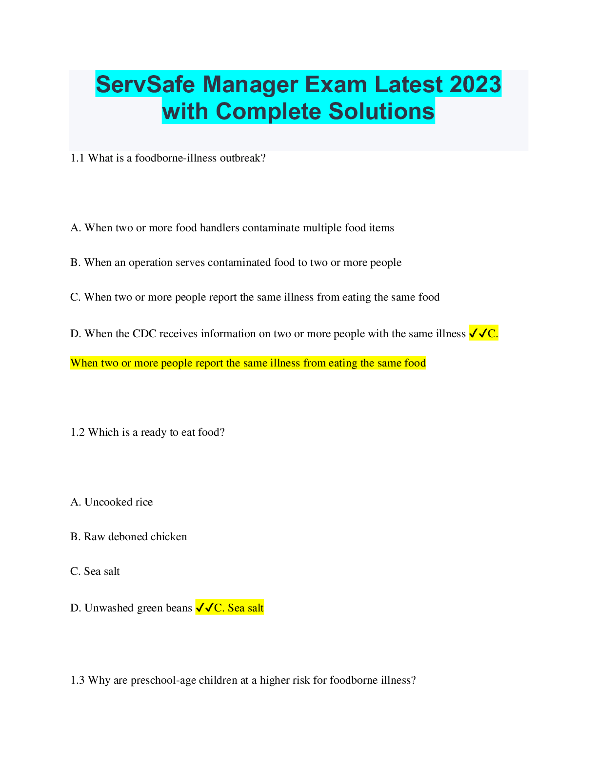 ServSafe Manager Exam Latest 2023 with Complete Solutions ...