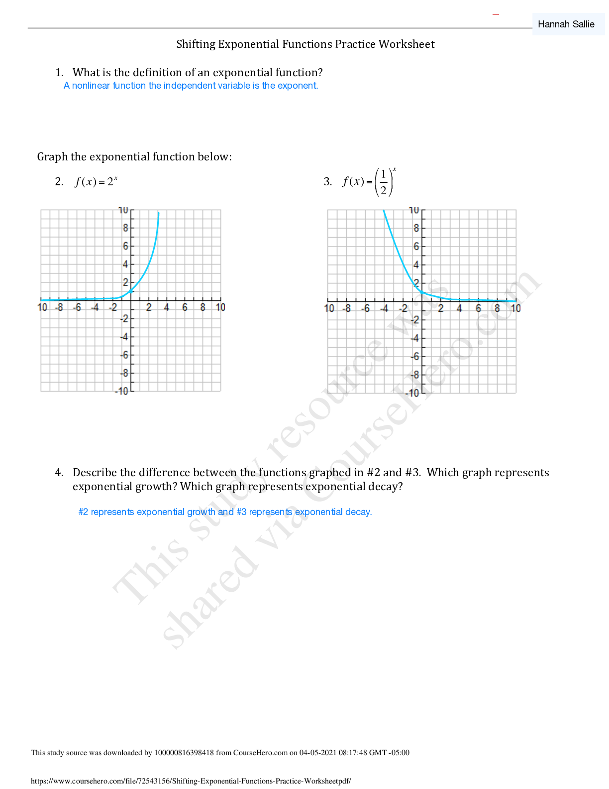 Preview image of Georgia Virtual School - MATH 202001_746Shifting Exponential Functions Practice Worksheet. document