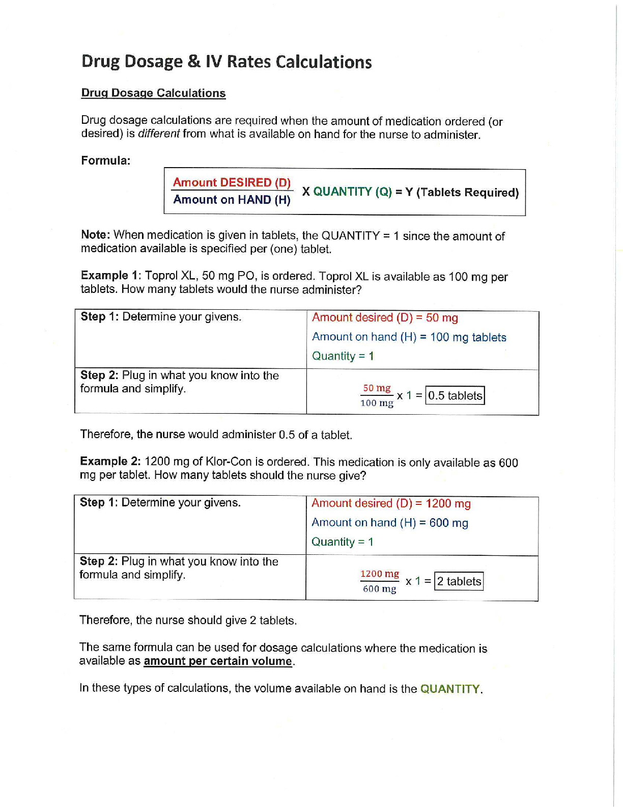 Preview image for HSA 101 | Drug Dosage IV Calculations fall 2024/2025.