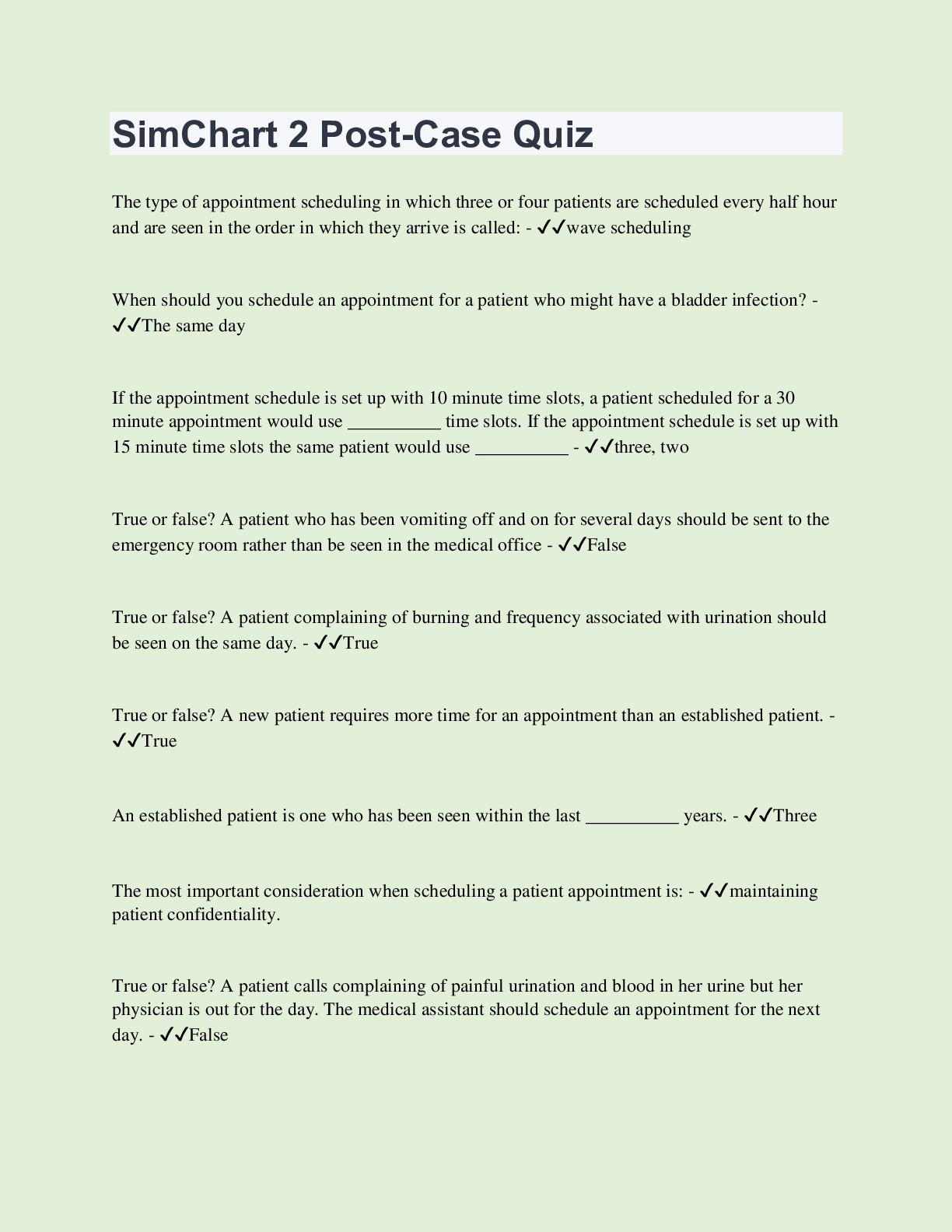 SimChart 2 Post-Case Quiz | Questions with 100% Correct Answers | Up ...
