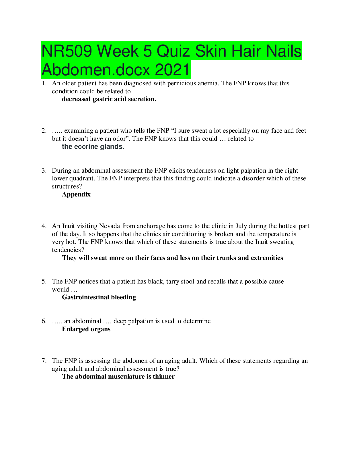 Preview of NR509 Week 5 Quiz Skin Hair Nails Abdomen.docx 2021