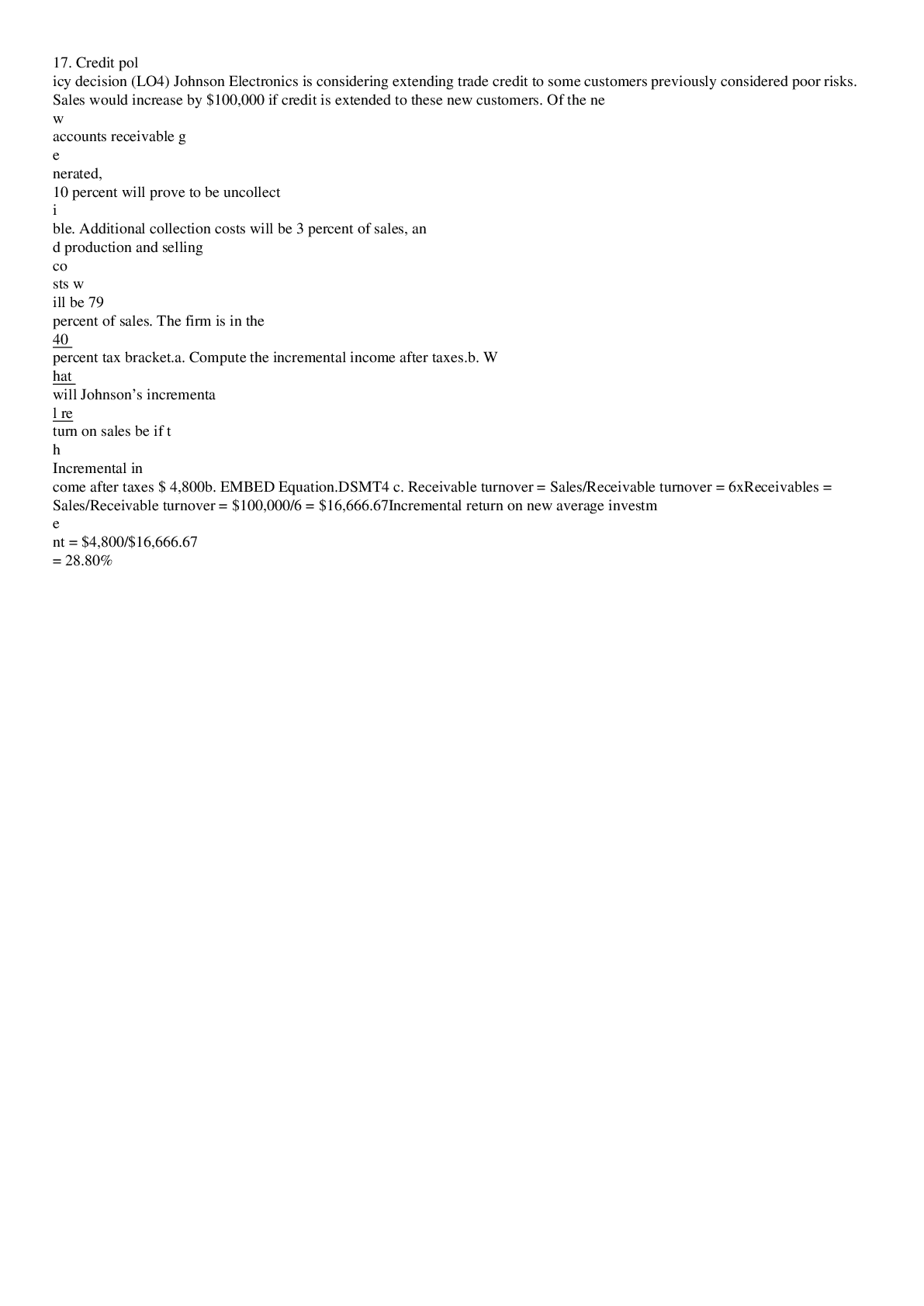 Preview image of Compute the incremental income after taxes. document