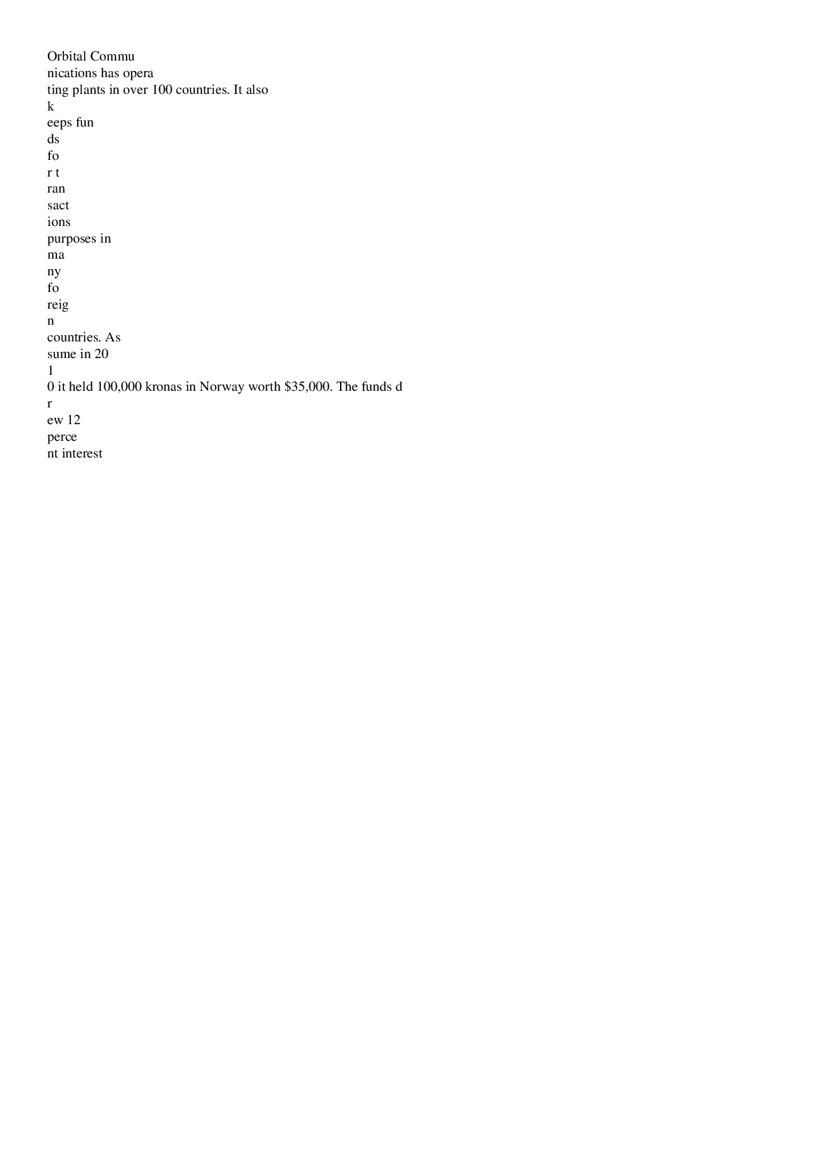 Preview image of Orbital Communications has operating plants in over 100 countries document